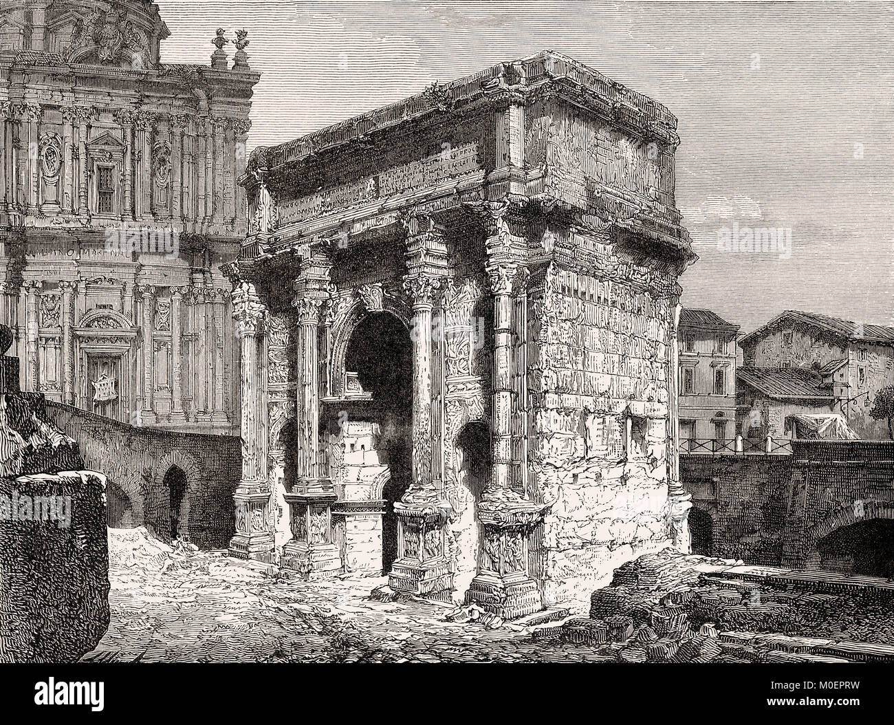 The Arch of Septimius Severus, Roman Forum, Rome, Italy, 19th Century Stock Photo