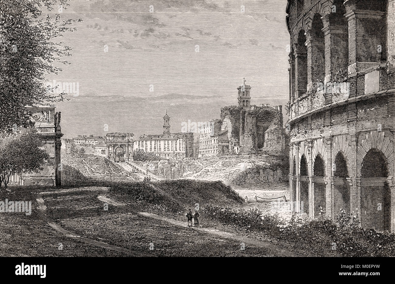 The Roman Forum or Forum Romanum, Rome, Italy, 19th Century Stock Photo