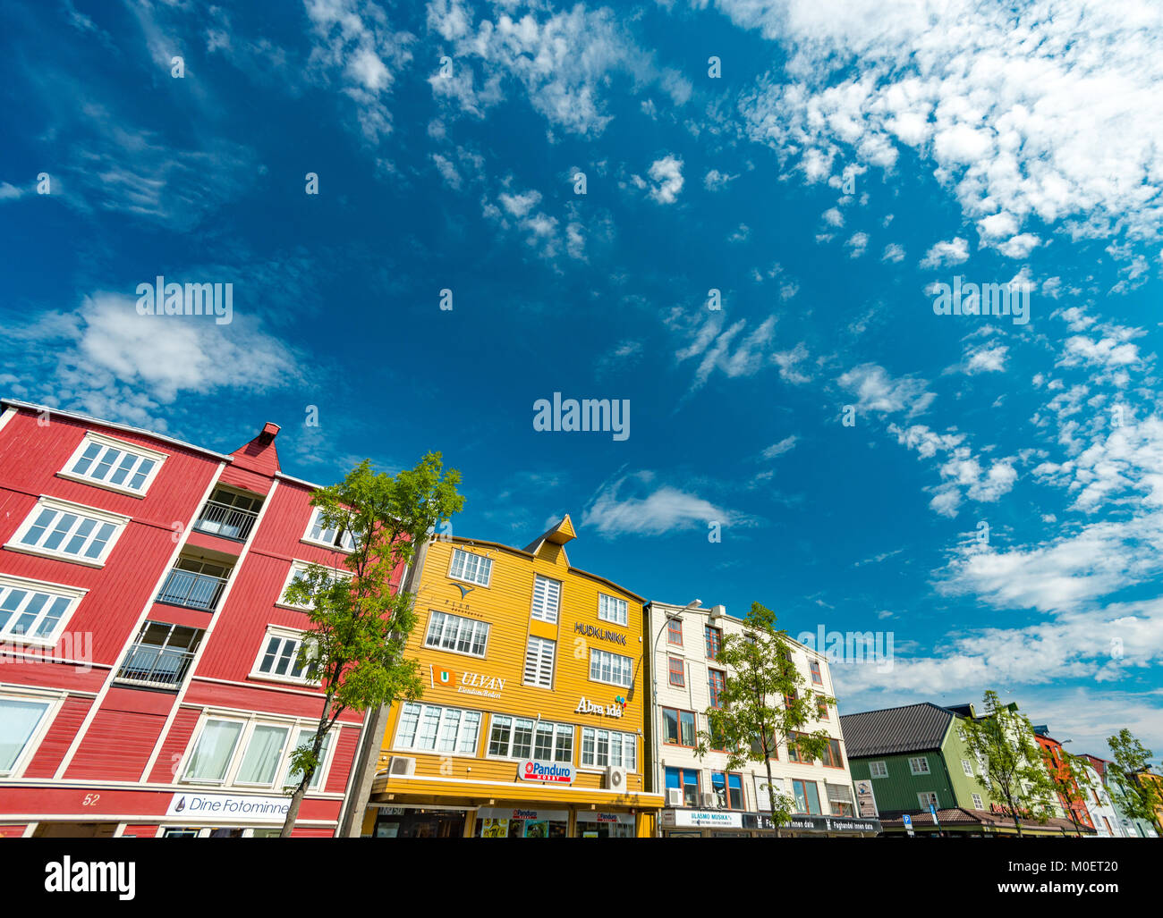 Trondheim, Norway - July 27, 2013. Trondheim, Norway.  View of central city part with historic architectural style. Popular tourist destination in Sca Stock Photo