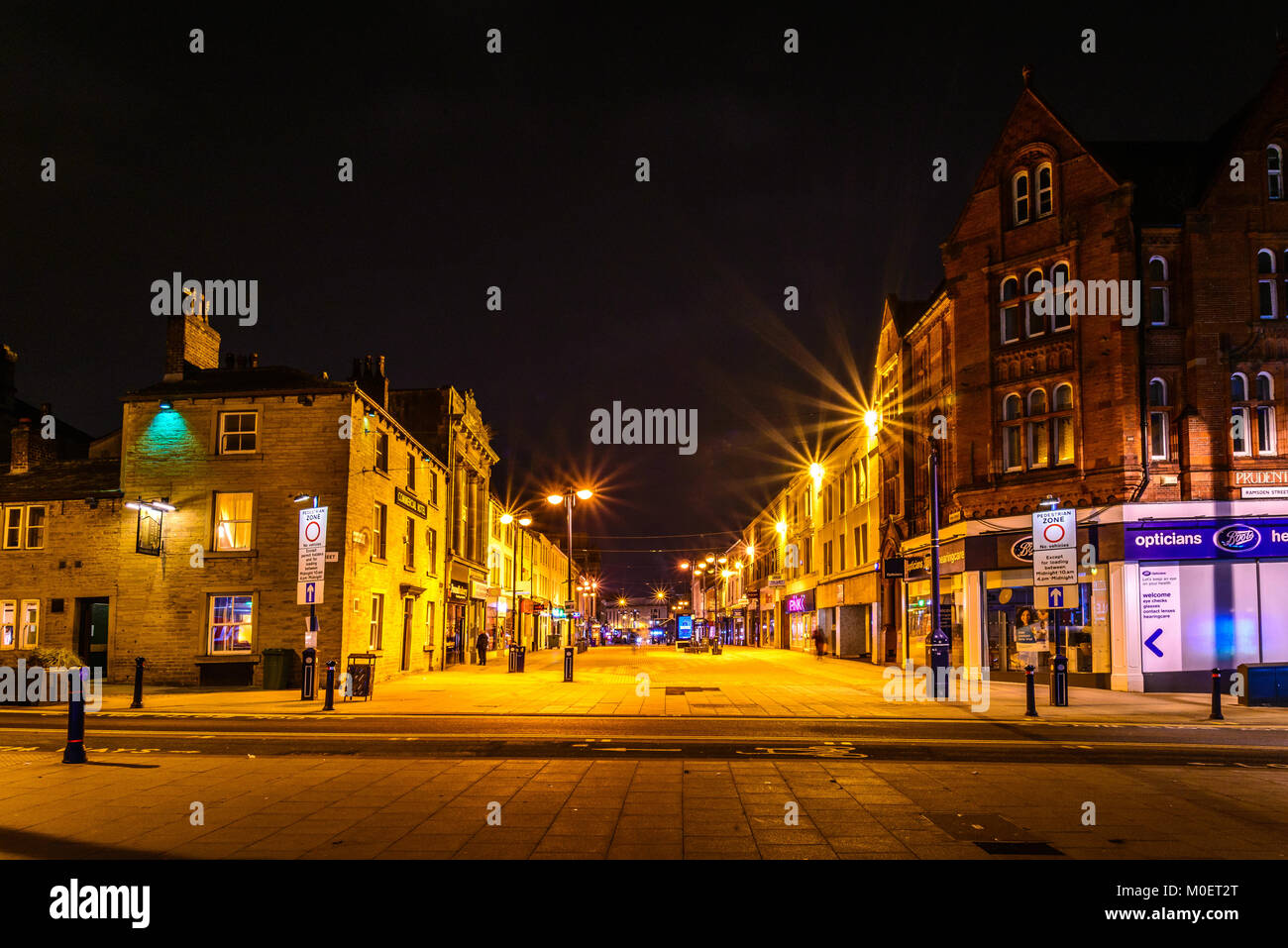 New Street, Huddersfield, United Kingdom at night. Stock Photo