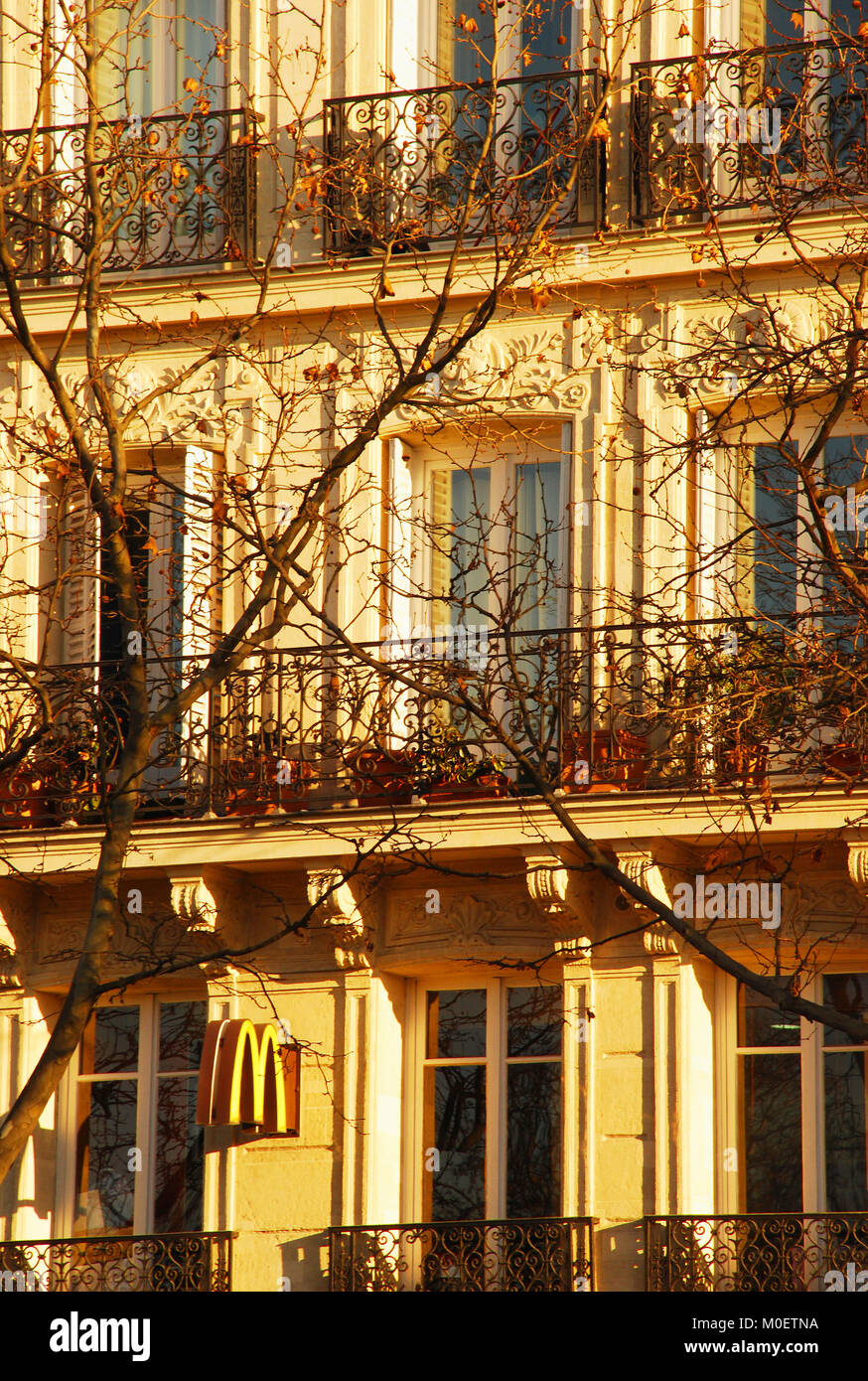 Windows in Paris Street, Paris, France Stock Photo