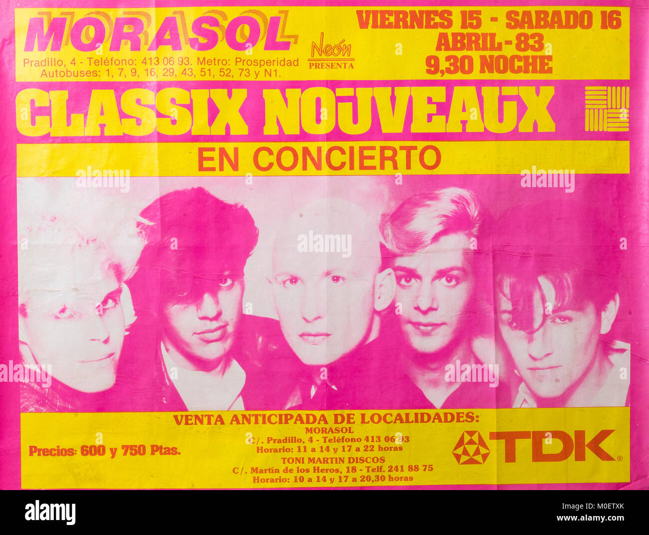 Classix Nouveaux in concert, Madrid Morasol April 1983. Musical concert poster Stock Photo