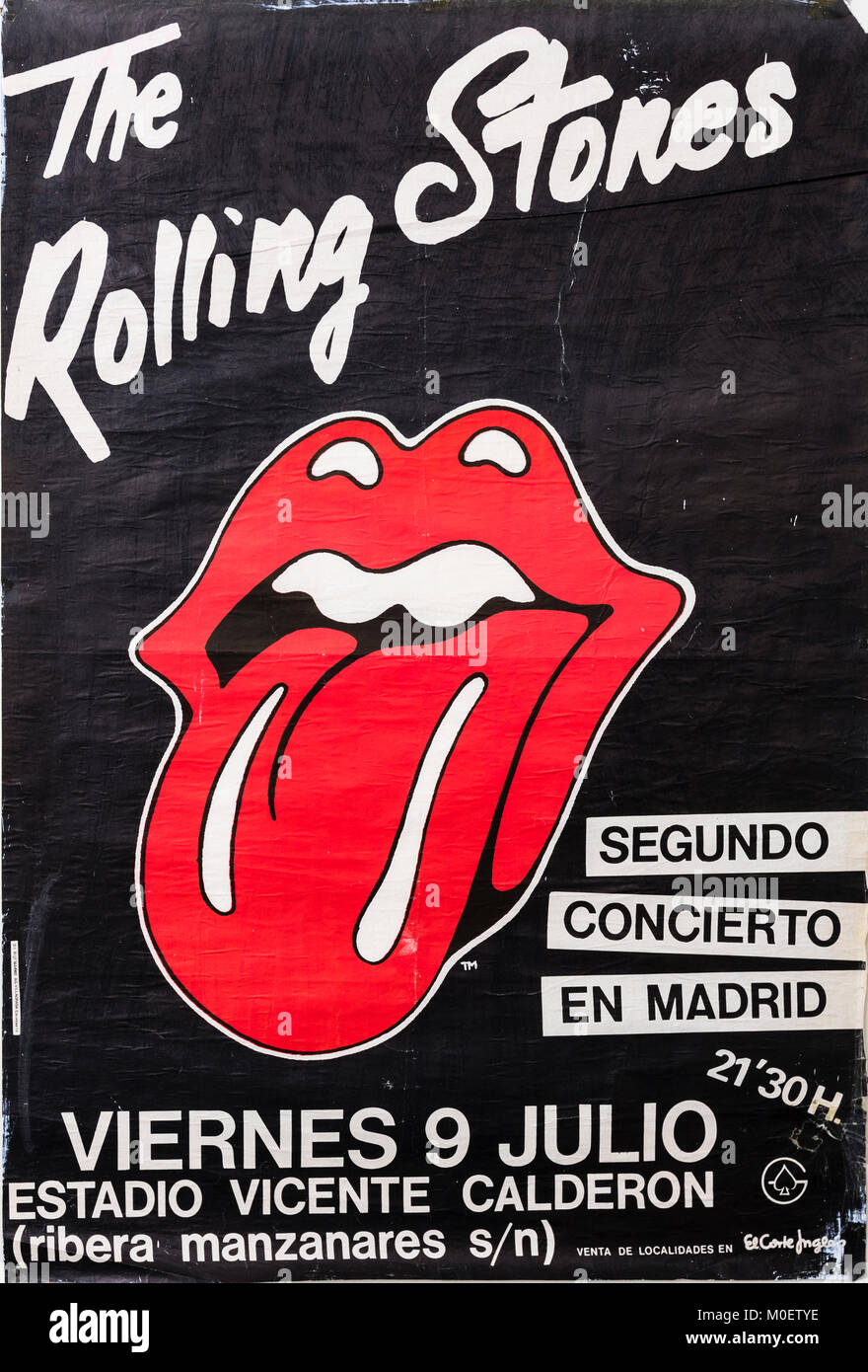 The Rolling Stones in concert, July 1982 Madrid. Musical concert poster Stock Photo