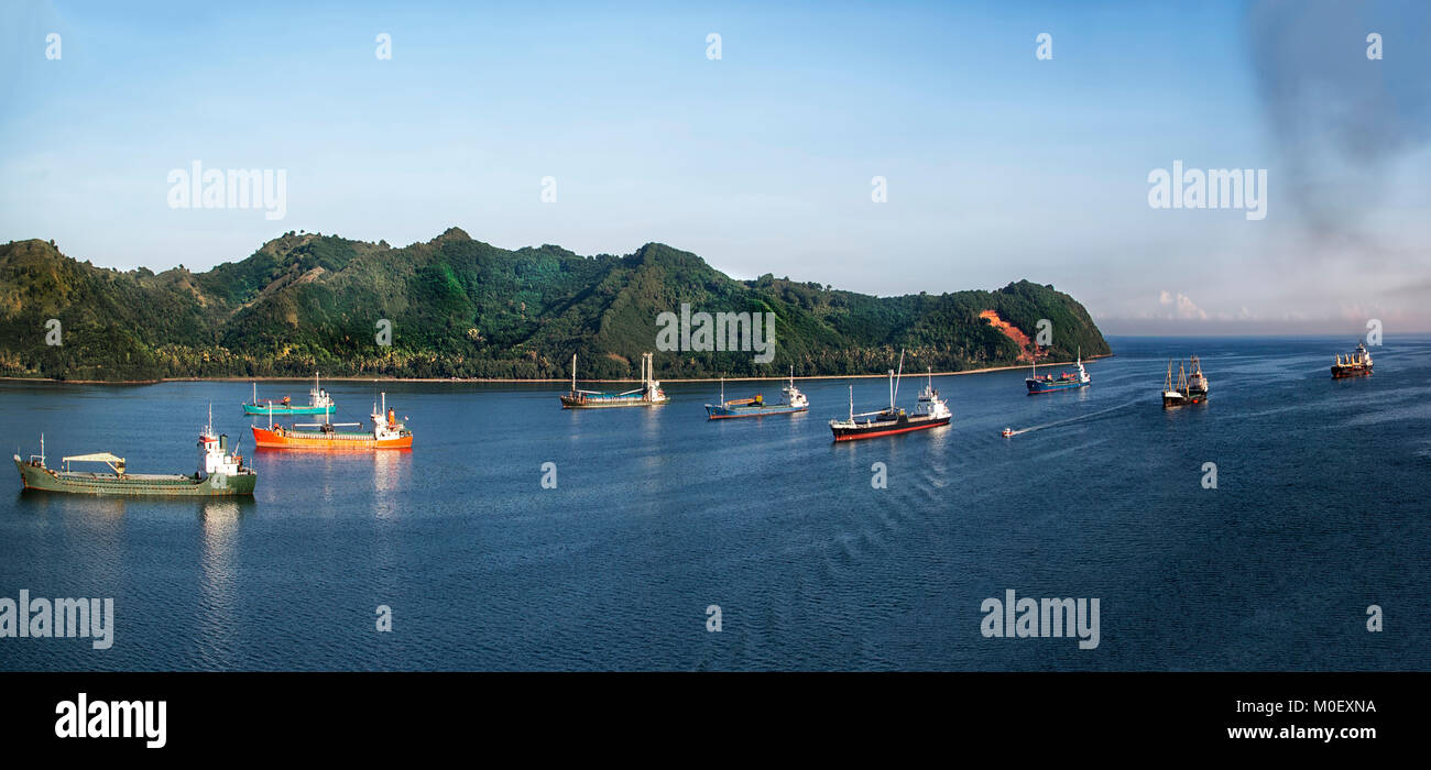 Ships sailing near Flores Island, Indonesia Stock Photo