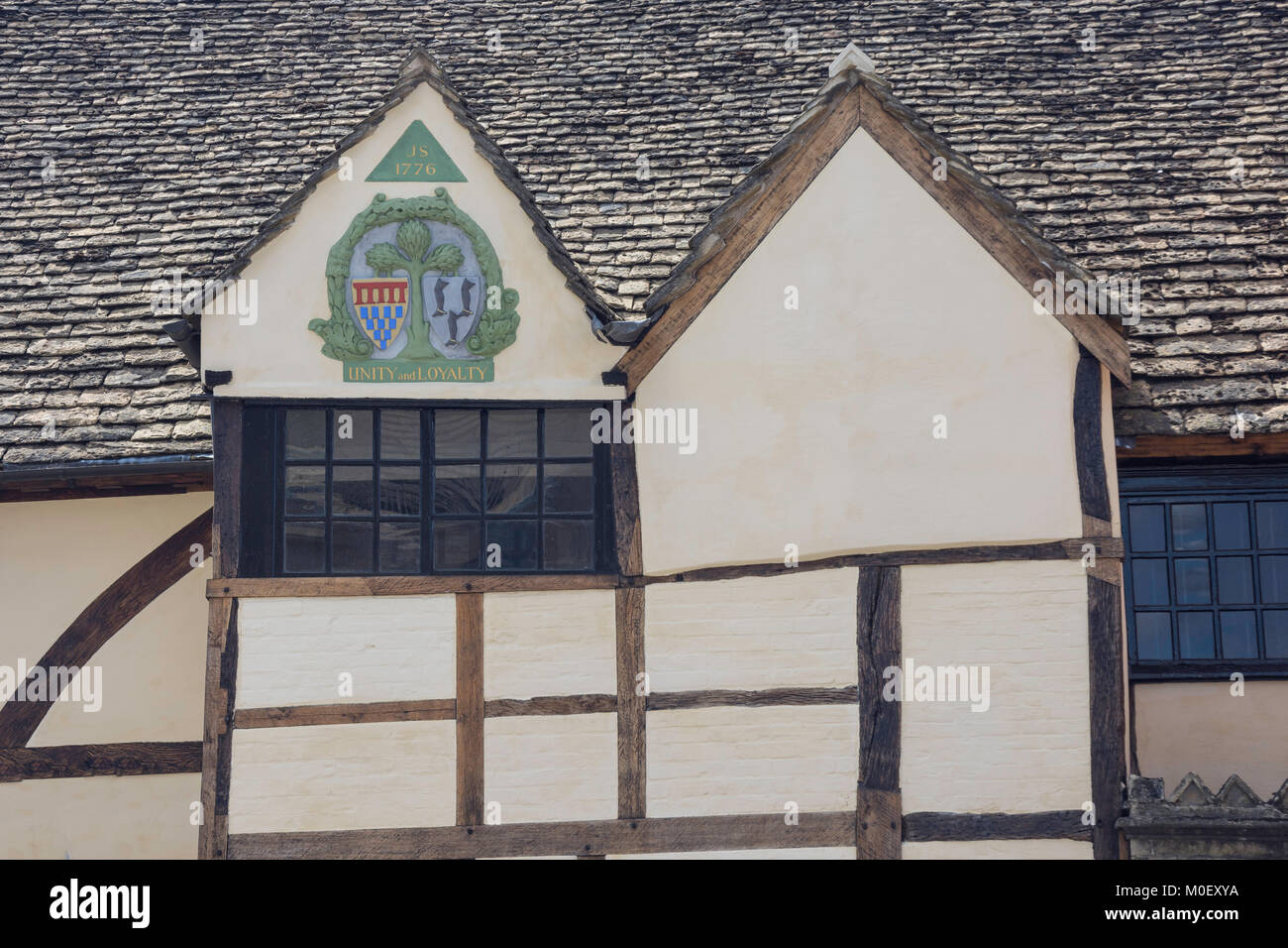 Town Arms on 15th century The Yelde Hall, The Shambles, Chippenham, Wiltshire, England, United Kingdom Stock Photo