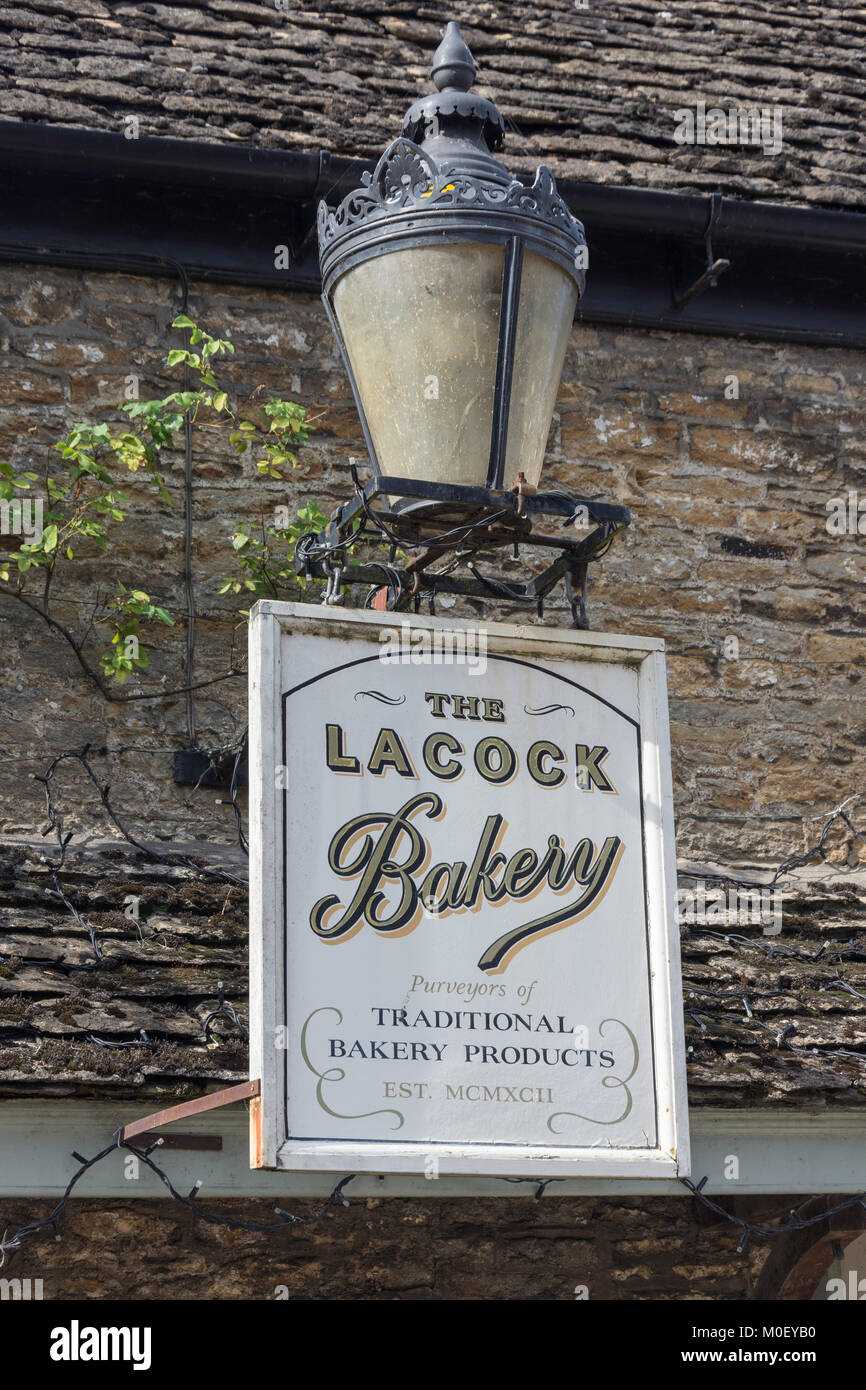 The Lacock Bakery sign, Church Street, Lacock, Wiltshire, England, United Kingdom Stock Photo