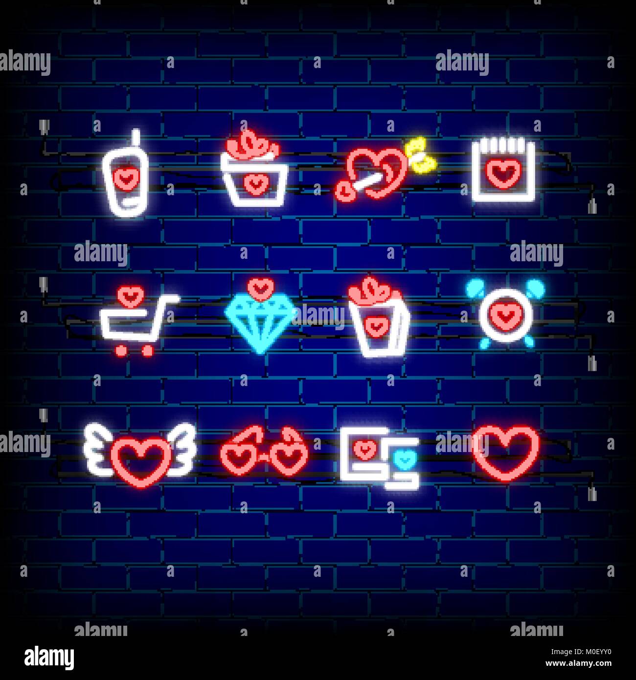 Neon happy Valentines Day set icon Stock Vector Image & Art - Alamy