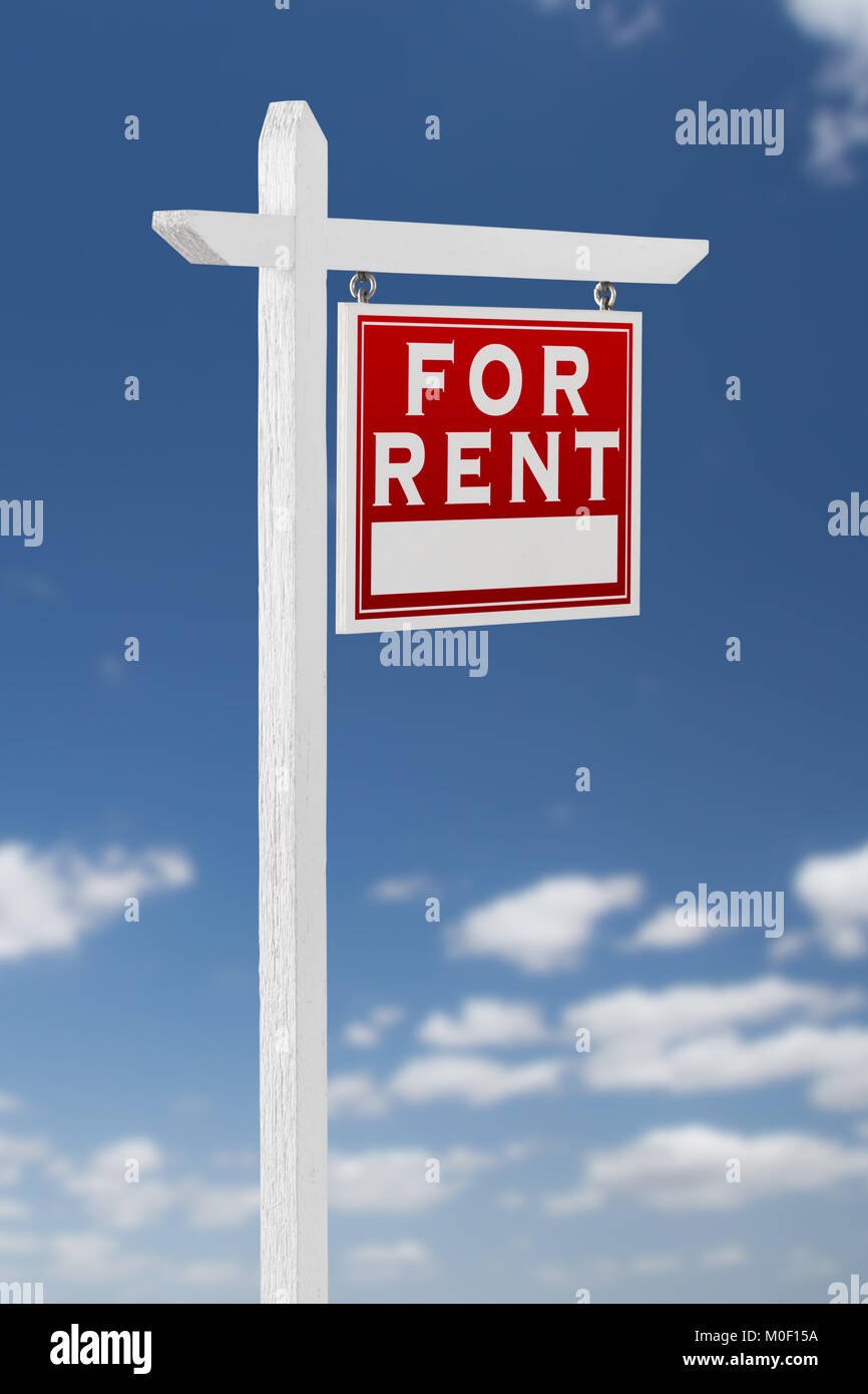 Right Facing For Rent Real Estate Sign on a Blue Sky with Clouds Stock ...