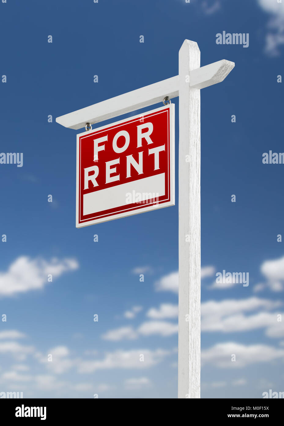 Left Facing For Rent Real Estate Sign on a Blue Sky with Clouds Stock ...