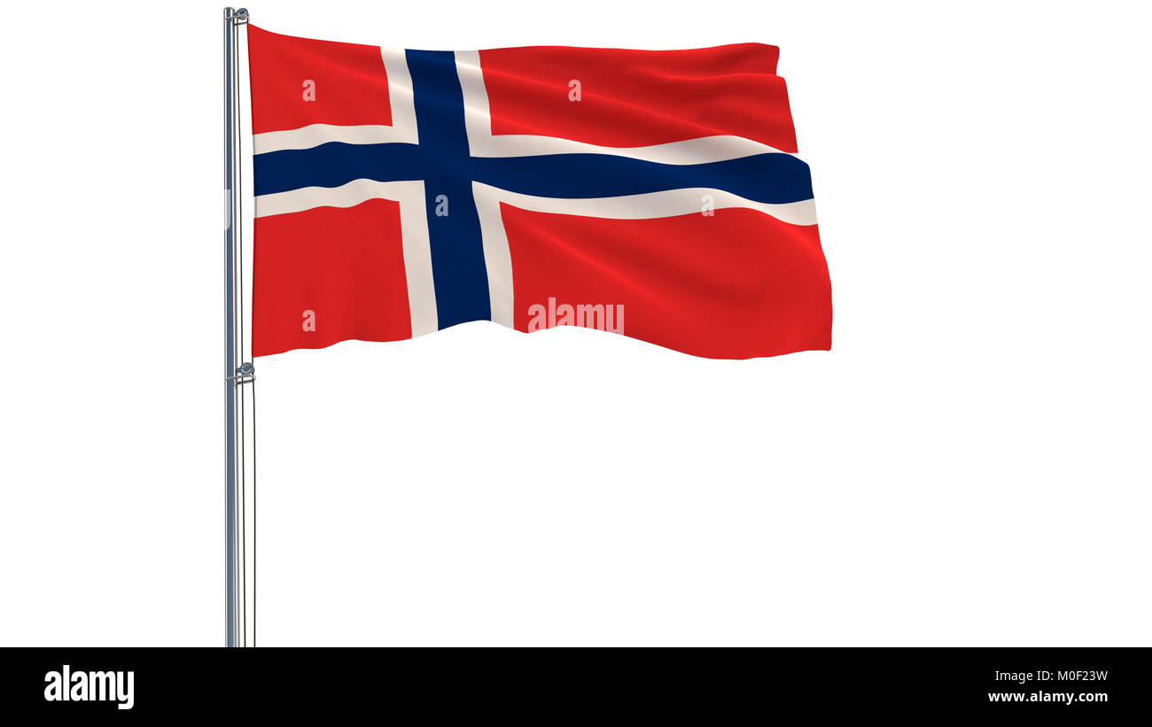 Isolate flag of Norway on a flagpole fluttering in the wind on a white background, 3d rendering Stock Photo