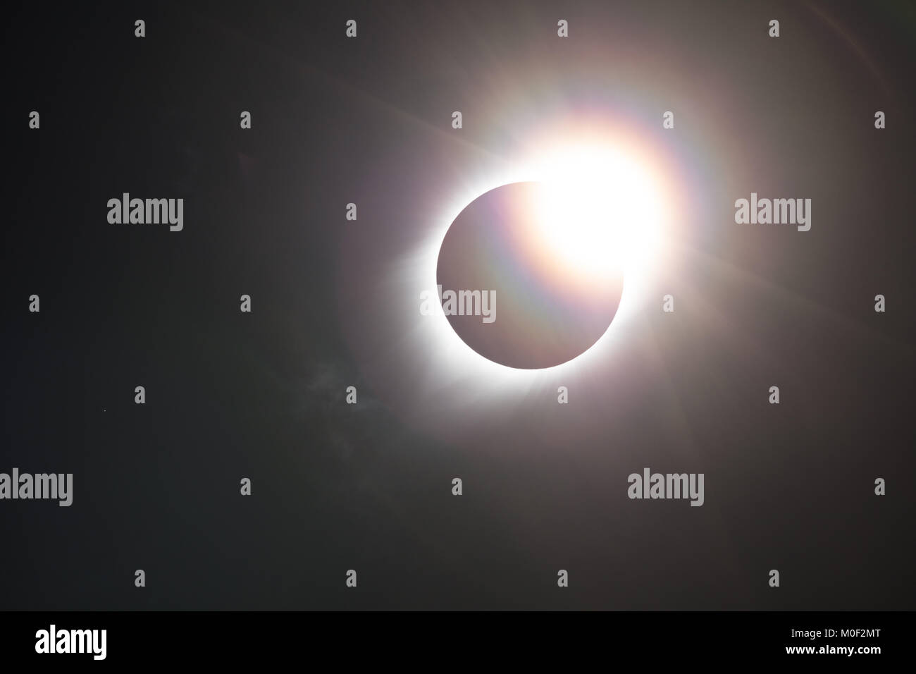 Total solar eclipse of August 21st 2017 also known as the “Great American Eclipse” - sunspots prominence's solar flares corona moon penumbra umbra Stock Photo