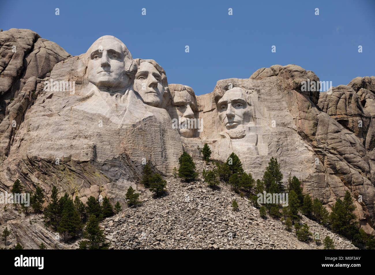 The Mount Rushmore National Memorial in Keystone South Dakota showing George Washington, Thomas Jefferson, Theodore Roosevelt and Abraham Lincoln Stock Photo