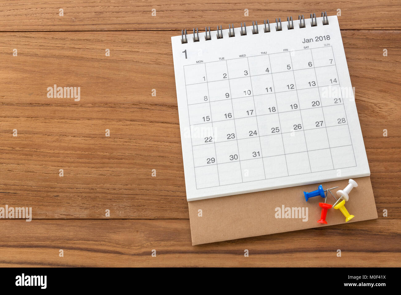 Calendar 2018 on wooden table background Stock Photo