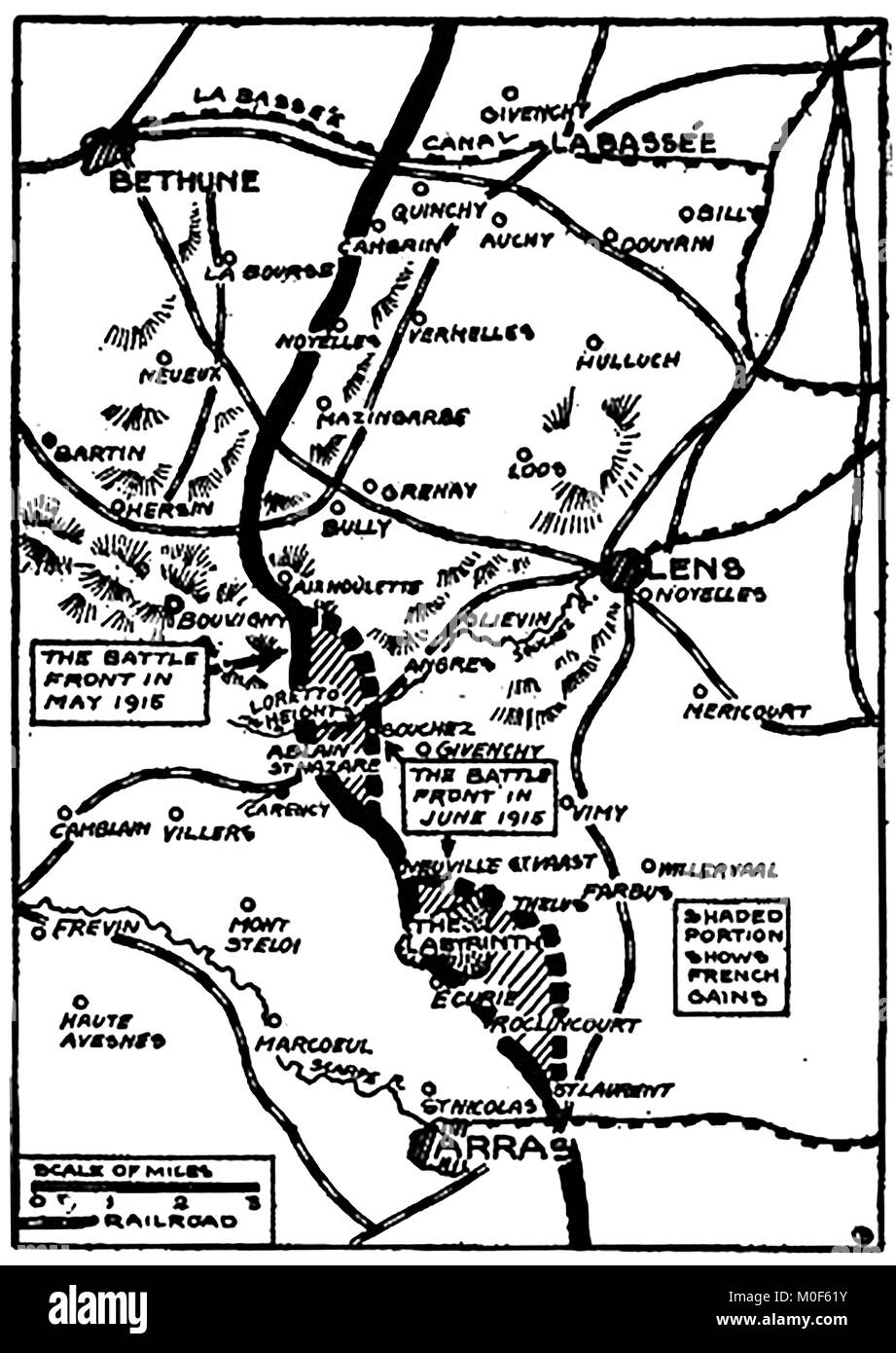 WWI - A 1917 map showing military activity in the 1914-1918 First World War - 1917 WWI map  showing the 2nd Battle of Artois 1915 Stock Photo