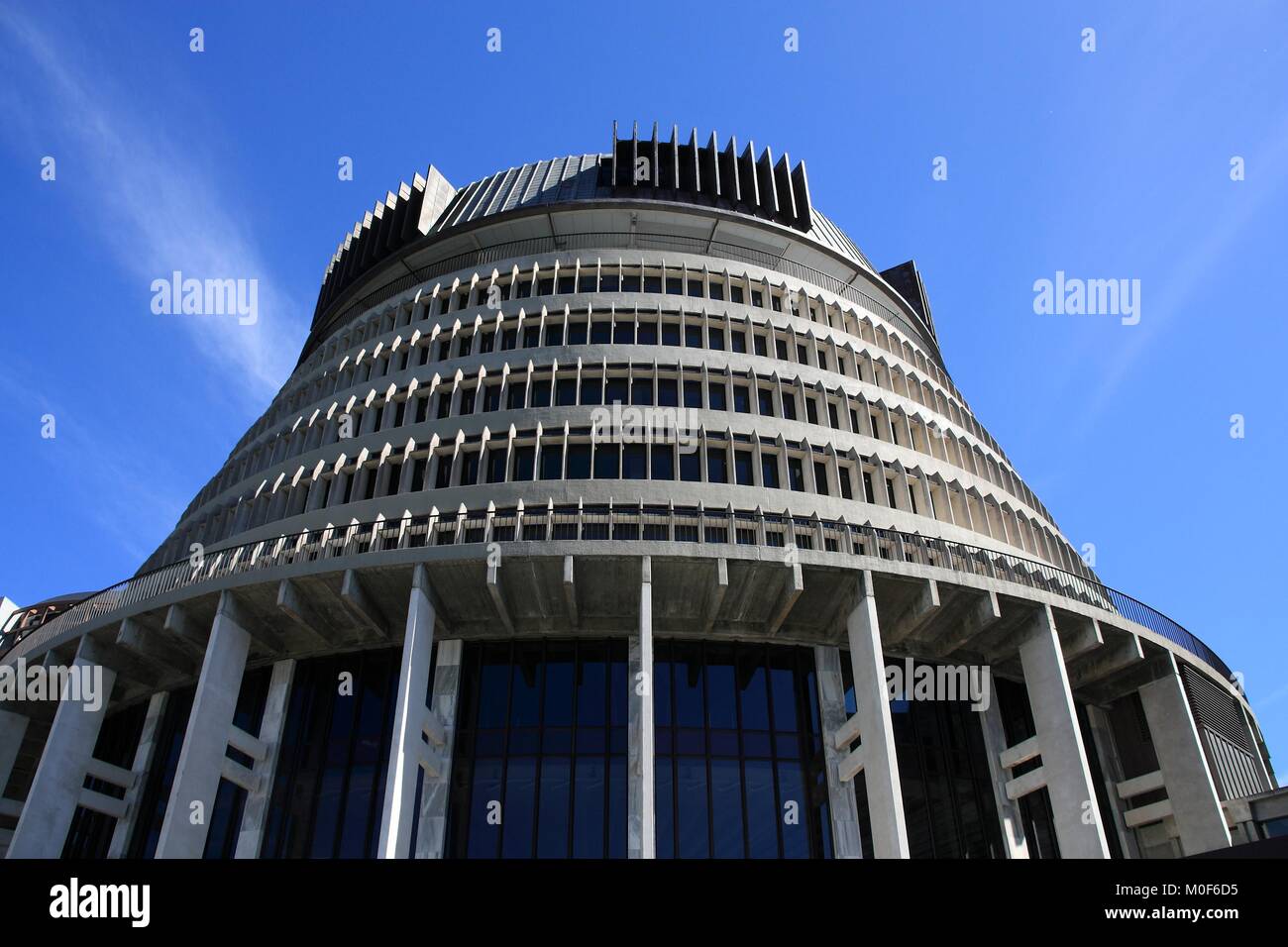 WELLINGTON, NEW ZEALAND - MARCH 7, 2008: Exterior view of New Zealand Parliament building in Wellington. The structure is informally known as the Beeh Stock Photo