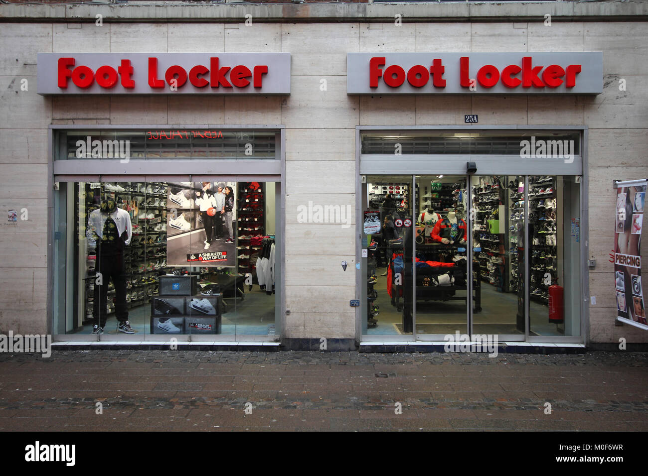 COPENHAGEN - MARCH 10: Foot Locker store on March 10, 2011 in Copenhagen, Denmark. With almost 4000 stores it is the largest multibrand athletic footw Stock Photo