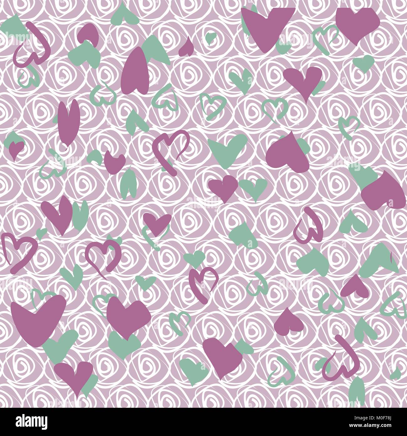 Floral background with green and lilac hearts Stock Vector