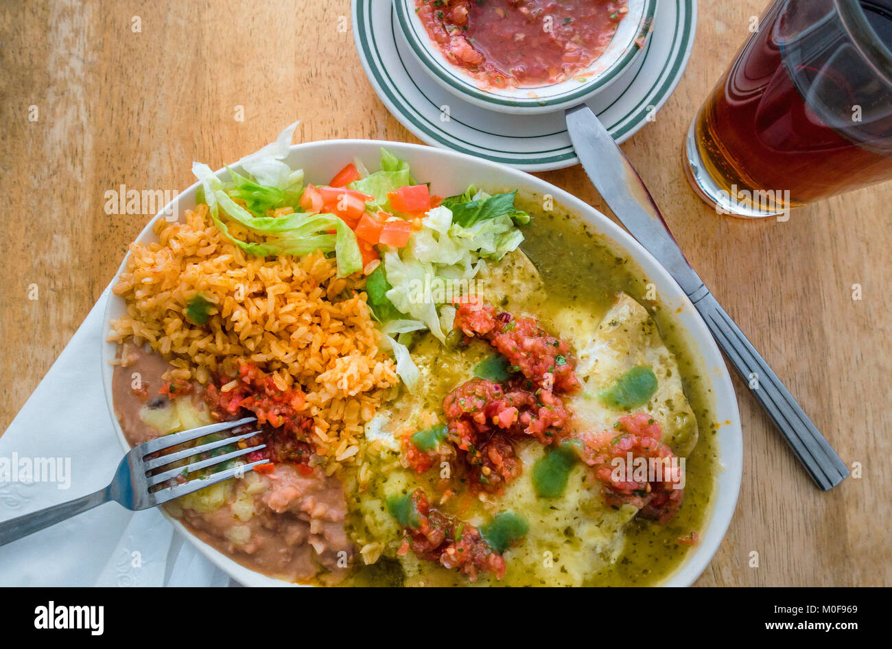 Enchiladas Suizas at Lupe's, a Mexican dish with chicken and sour cream