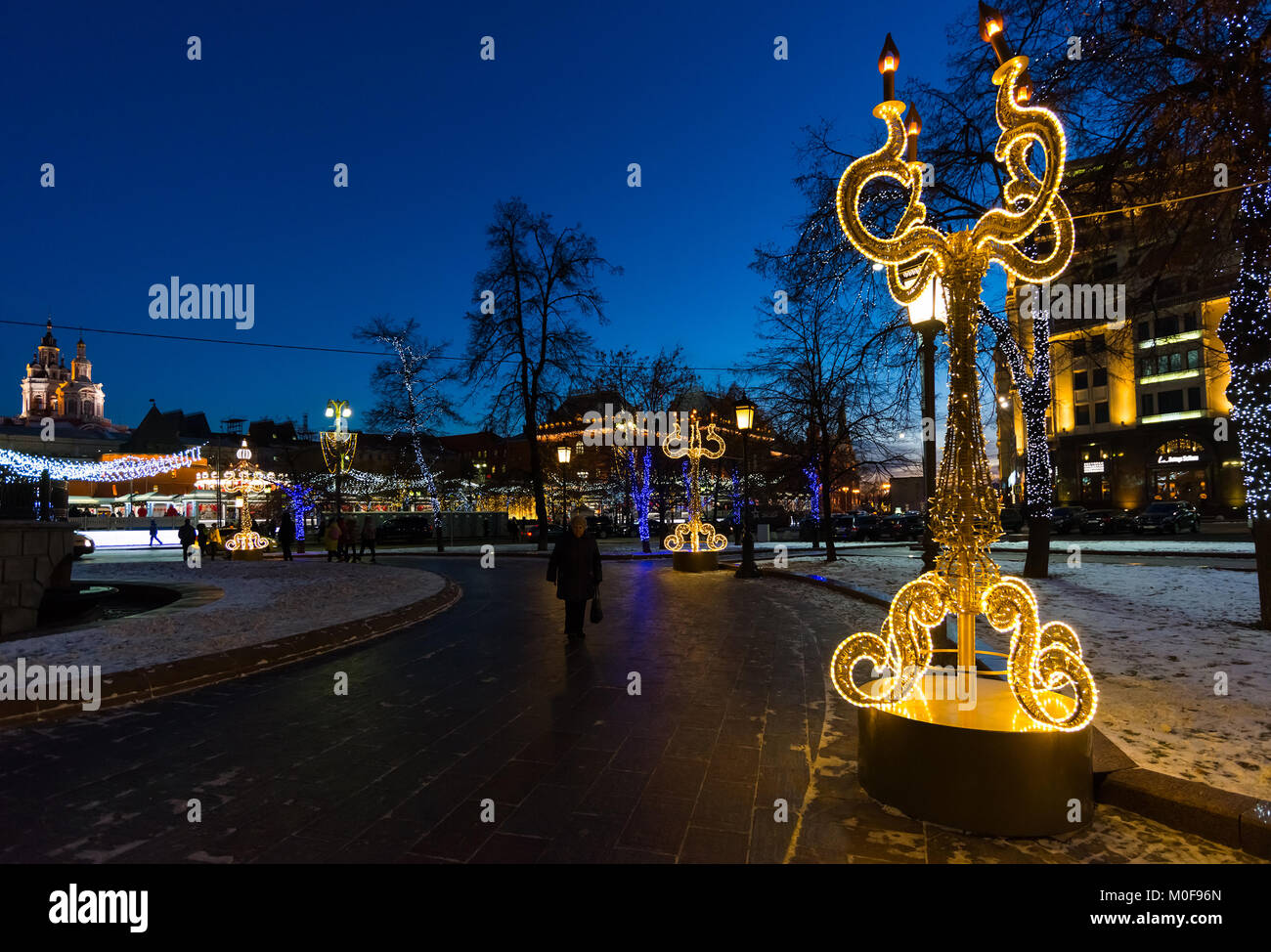Moscow, Russia - January 10. 2018. light installation at festival journey at Christmas at Revolution Square Stock Photo