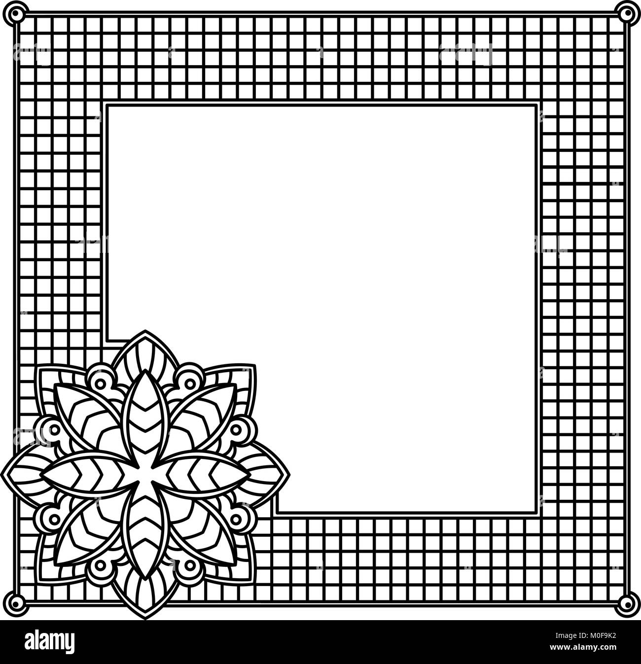 Square decorative frame with abstract flower. Style mosaic, mosaic tiles. Stock Vector