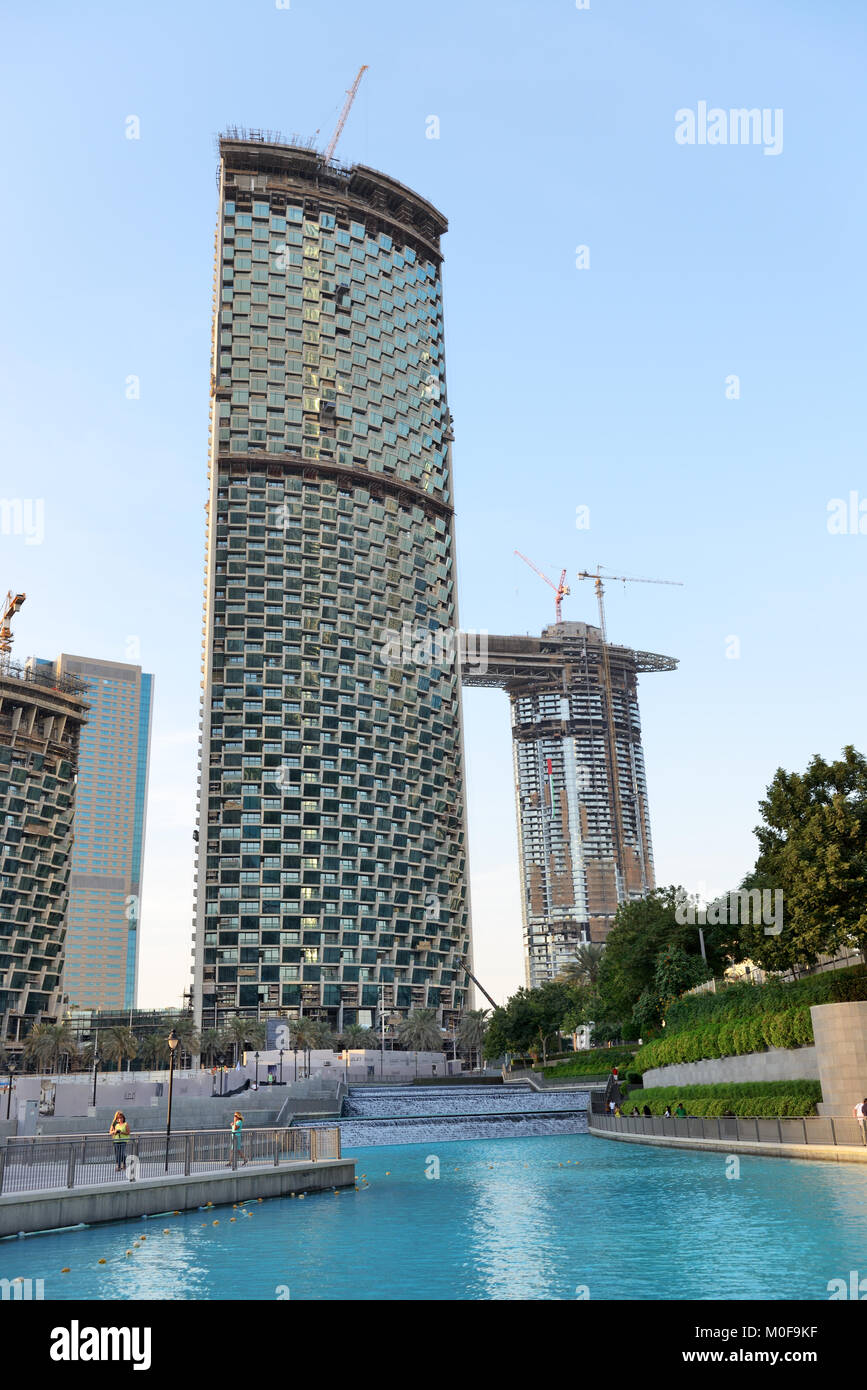 DUBAI, UAE - NOVEMBER 19: The construction of new skyscrapers in Dubai Downtown on November 19, 2017 Stock Photo