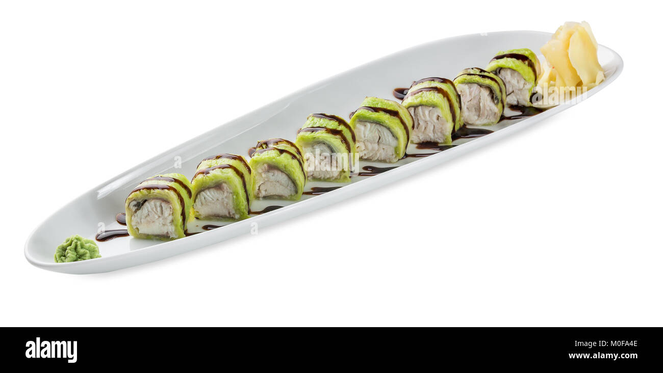 Sushi plate.  isolated on white background. Sudio shot Stock Photo