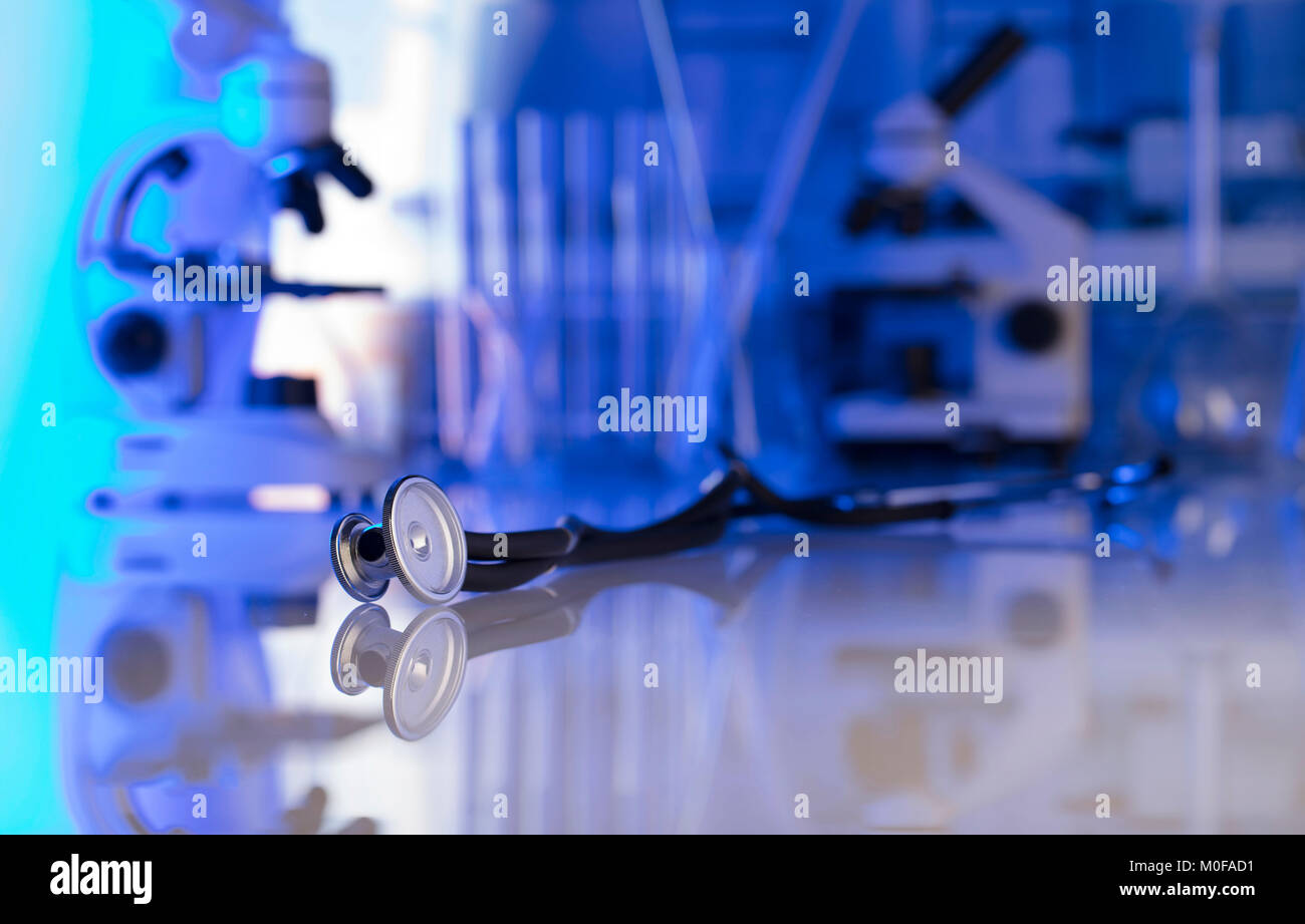 Healthcare, medical concept. Stethoscope, microscope, laboratory ...
