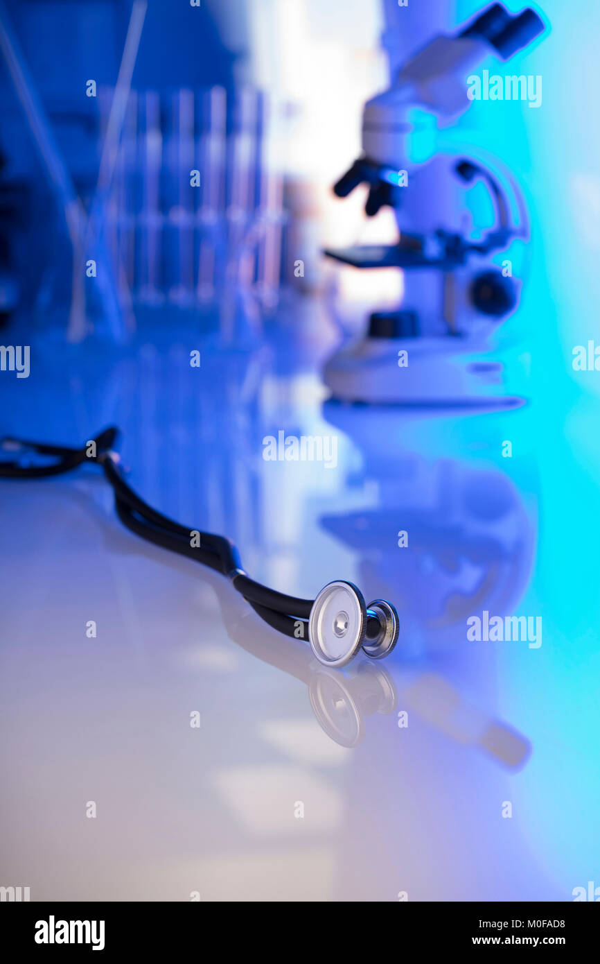 Healthcare, medical concept. Stethoscope, microscope, laboratory ...
