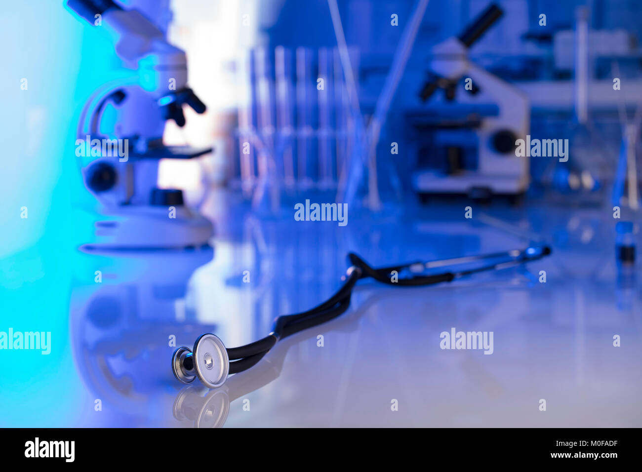 Healthcare, medical concept. Stethoscope, microscope, laboratory ...