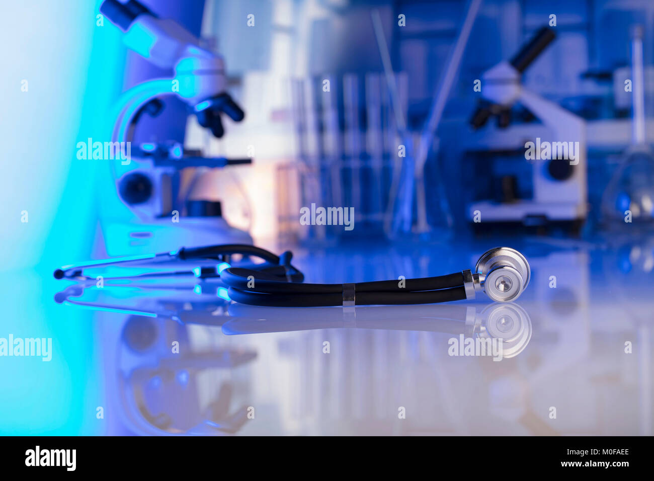 Healthcare, medical concept. Stethoscope, microscope, laboratory ...