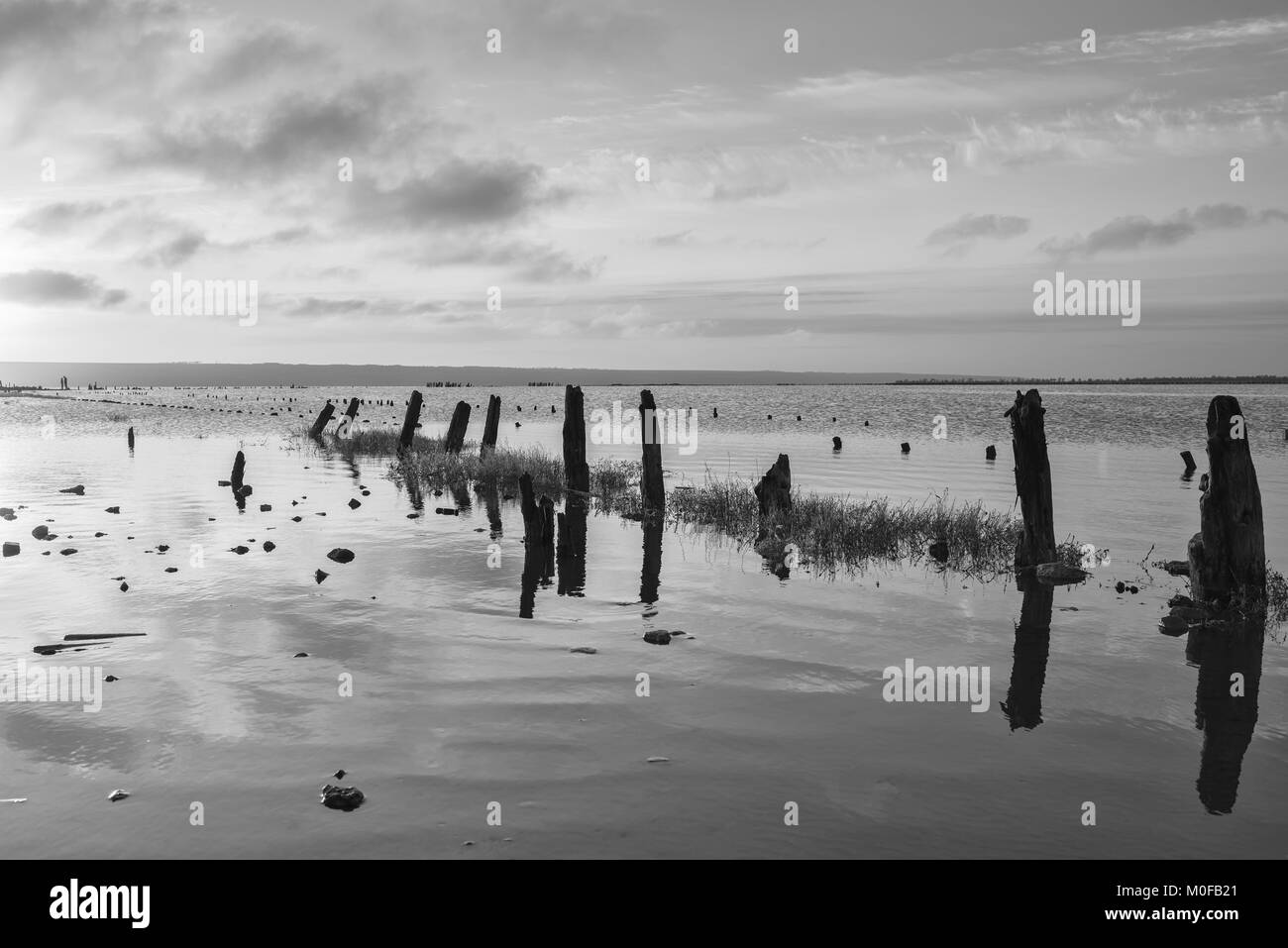Sunset scene on lake Black and White Stock Photos & Images - Alamy