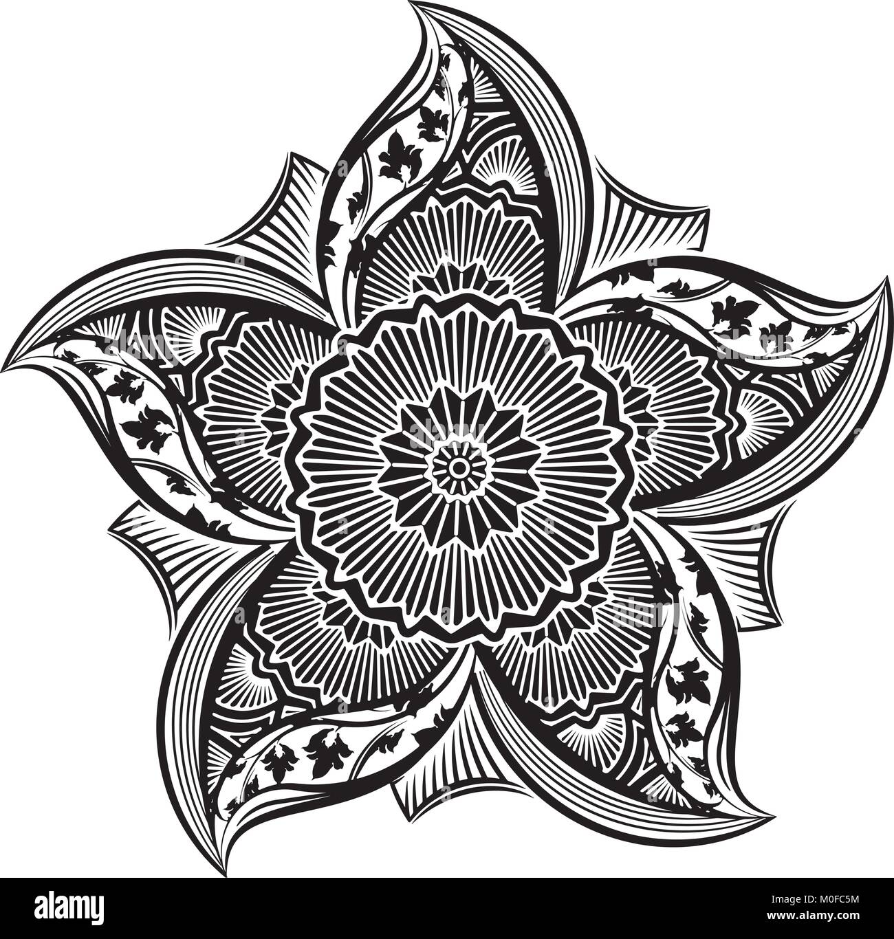 Round asymmetrical decorative element - lace mandala in zentangle style. Stylized vector flower for design or tattoo Stock Vector Image & Art - Alamy