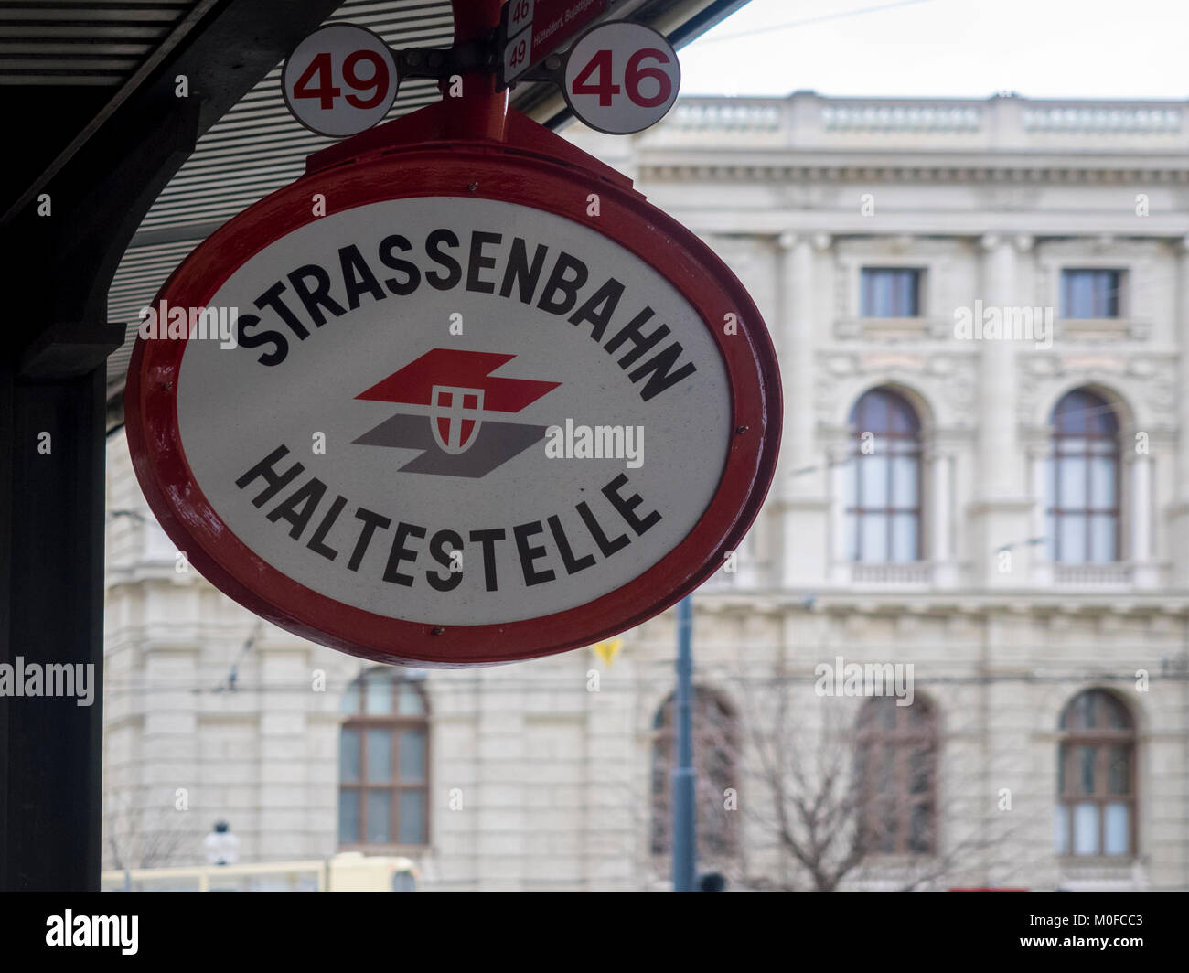 VIENNA, AUSTRIA, DECEMBER 06, 2017:  Sign at Tram Stop (Tram (Wiener Strassenbahn) Stock Photo