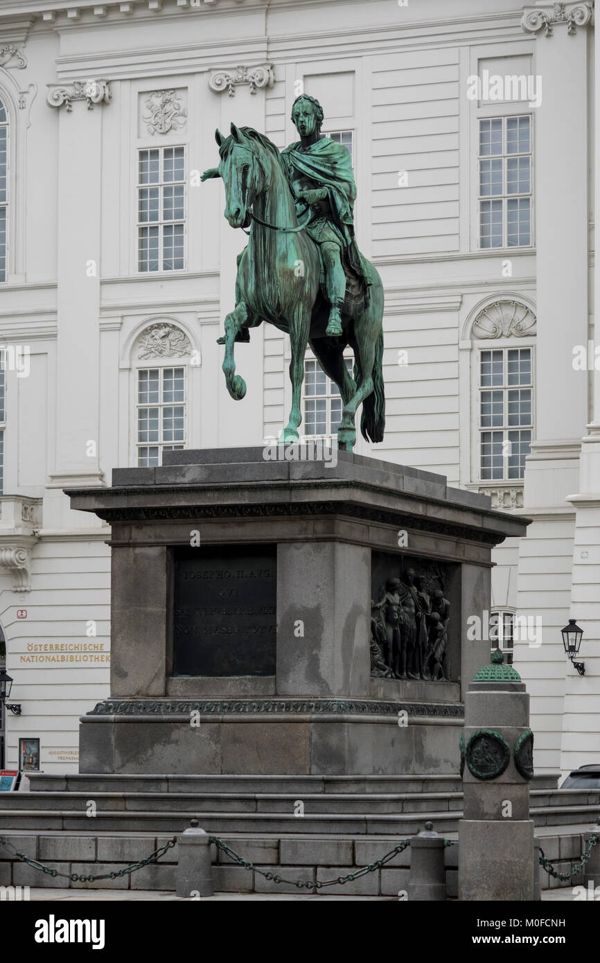 VIENNA, AUSTRIA, DECEMBER 06, 2017:  Equestrian monument of Emperor Josef II in front of the Austrian National Library in Josefsplatz Stock Photo