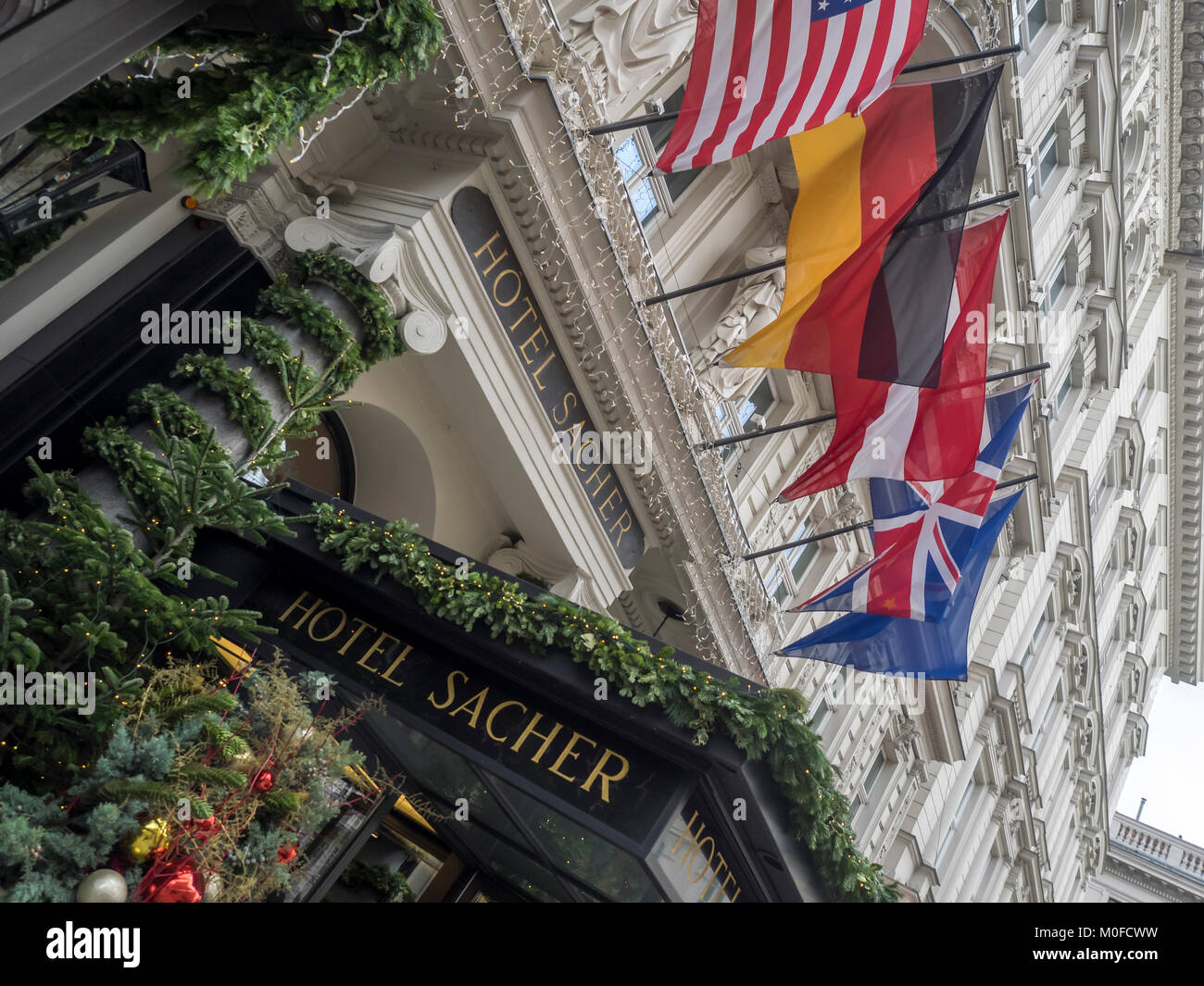 VIENNA, AUSTRIA:  Cafe Sacher Wein on Philharmoniker Strasse Stock Photo