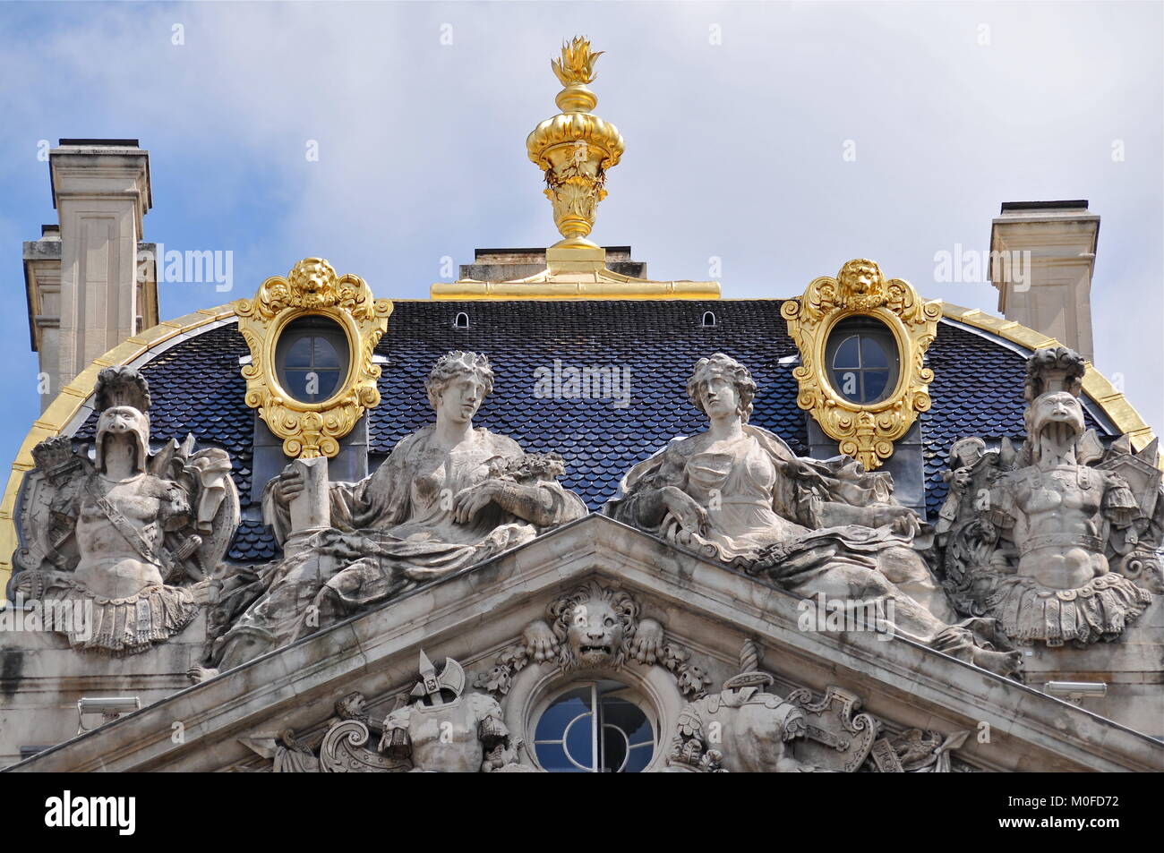 The Golden ornaments of Central Townhall, Lyon, france Stock Photo