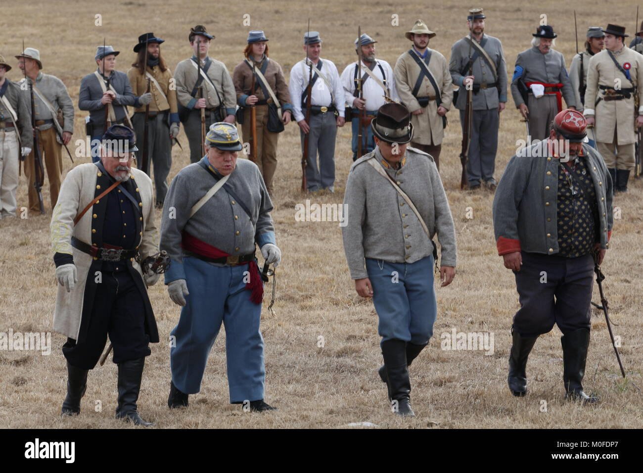 Confederate troops at a Civil War Re-enactment of a battle that happened in Hernando County, Florida in July of l864. Stock Photo