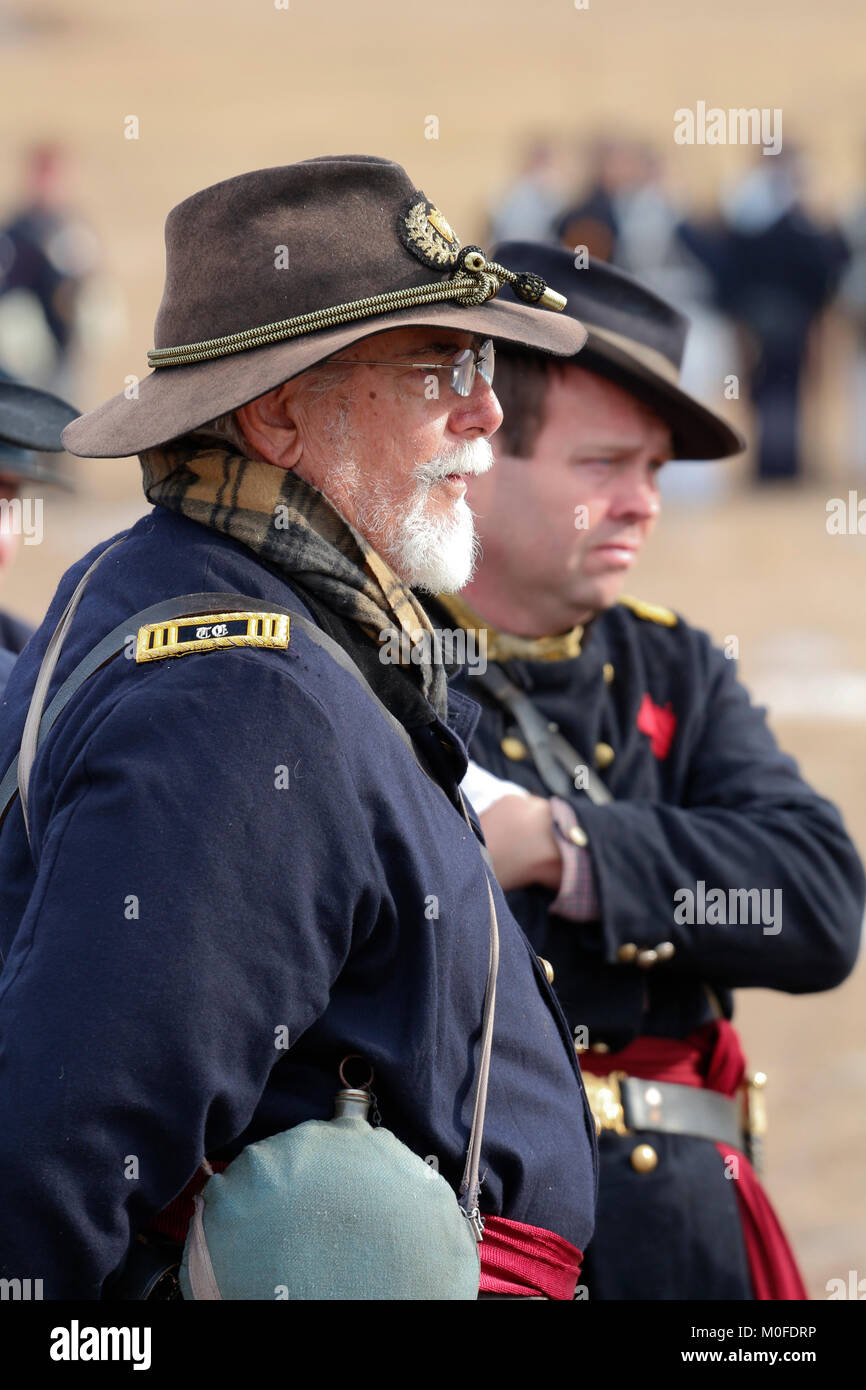 Union troops at a Civil War Re-enactment of a battle that happened in Hernando County, Florida in July of l864. Stock Photo