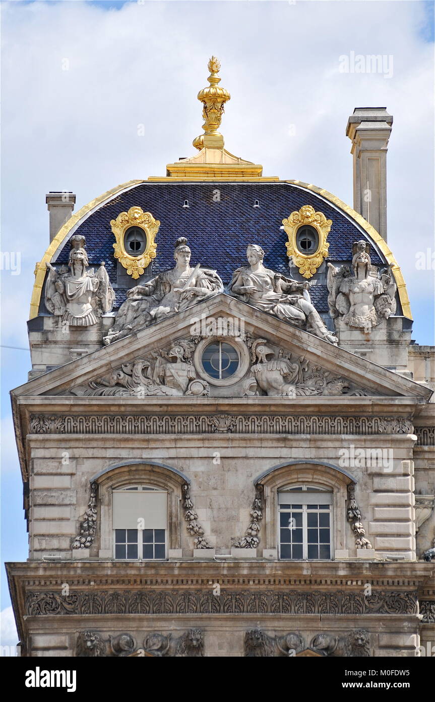 The Golden ornaments of Central Townhall, Lyon, france Stock Photo