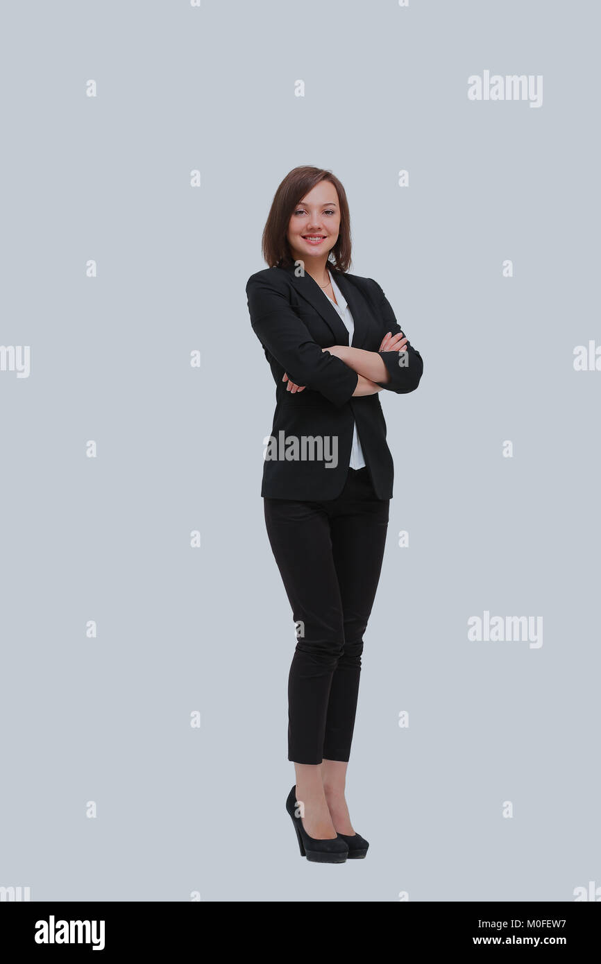 Isolated full-body portrait of a beautiful business woman Stock Photo ...