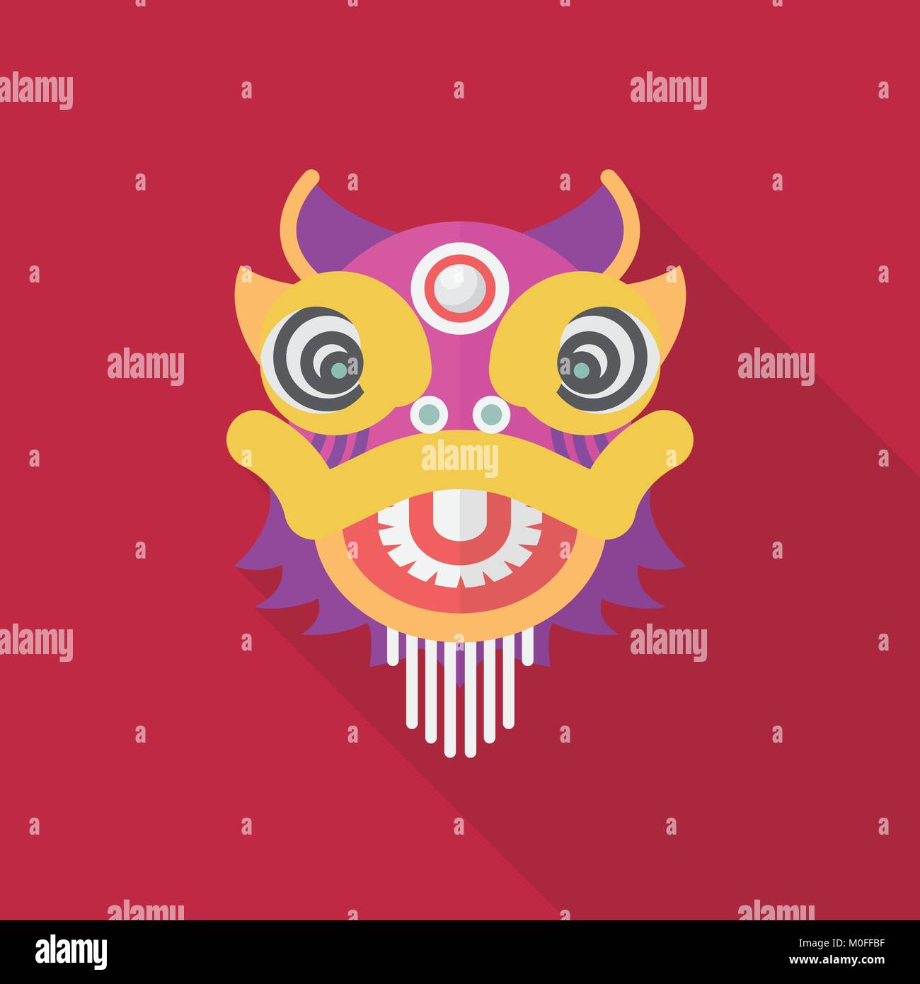 Chinese dancing lion in flat style. Vector illustration Stock Vector