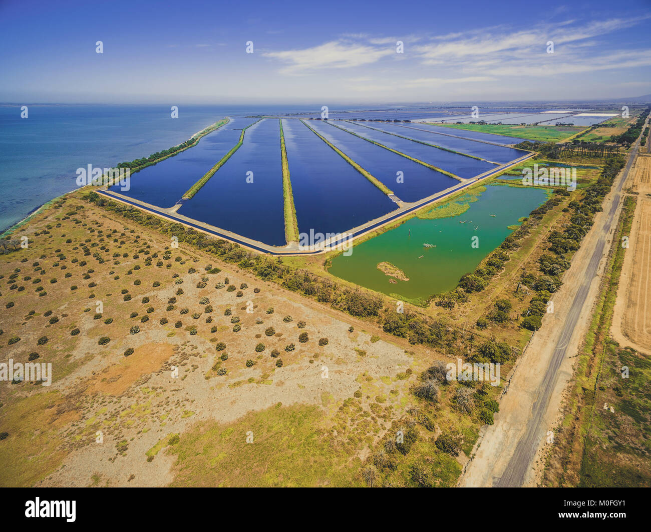 Aerial view of waste water treatment plant pools Stock Photo Alamy