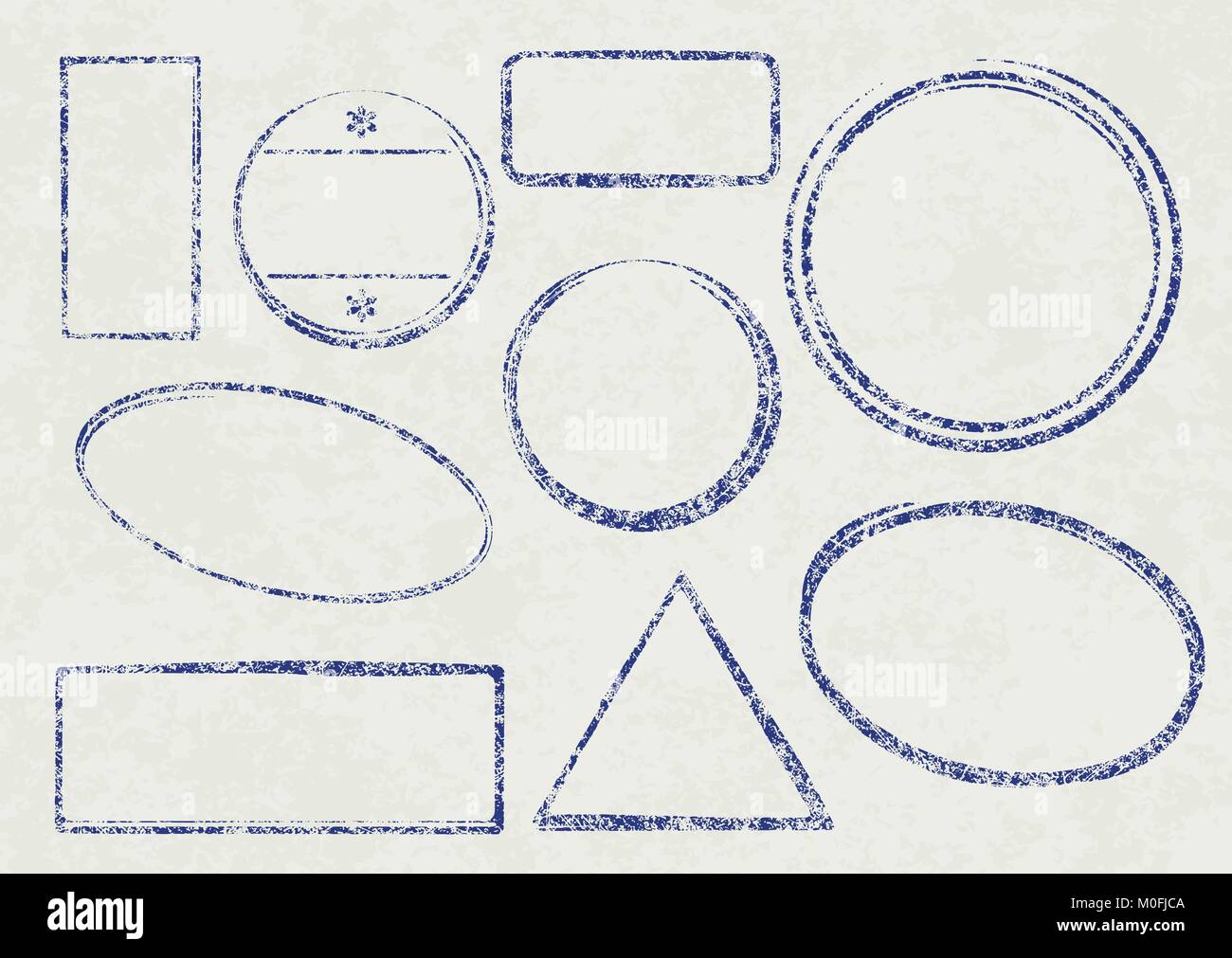 Set of nine grunge vector templates for rubber stamps on old paper ...