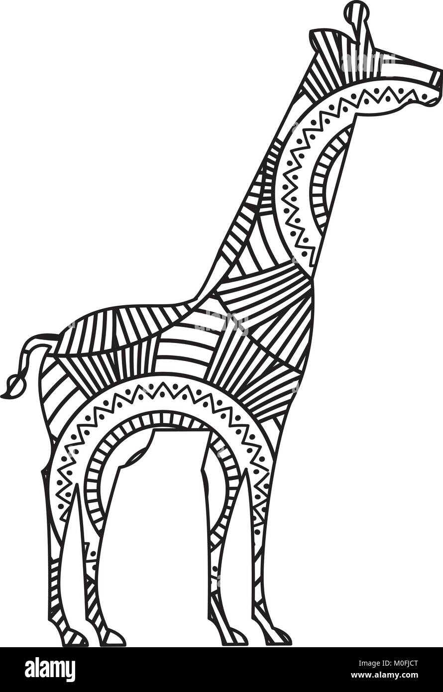 hand drawn for adult coloring pages with giraffe zentangle monochrome