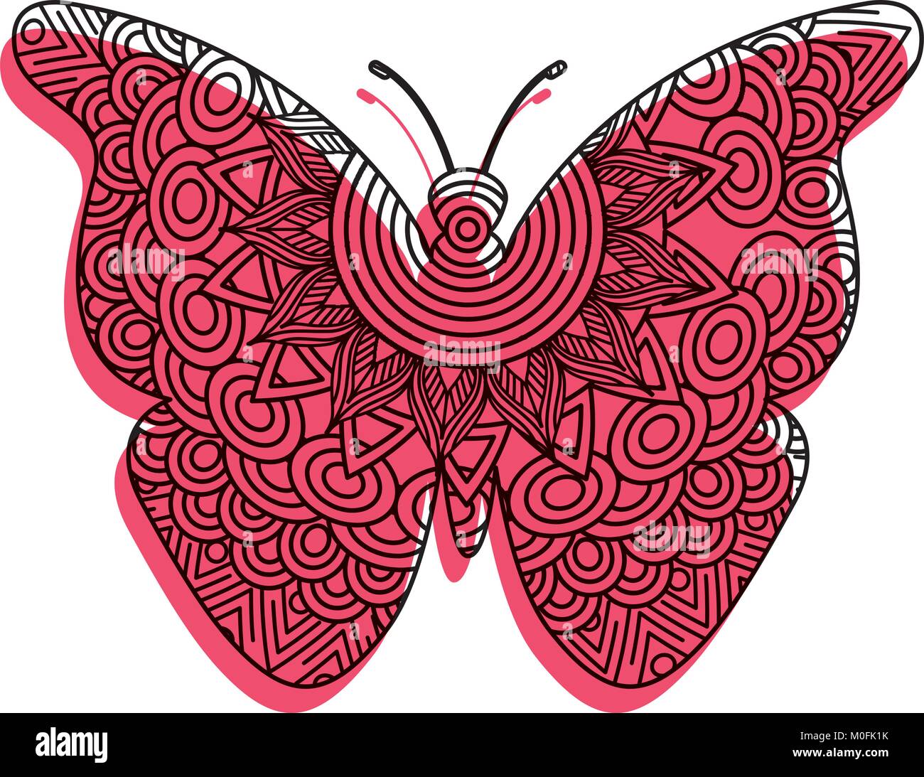 hand drawn for adult coloring pages with butterfly zentangle Stock
