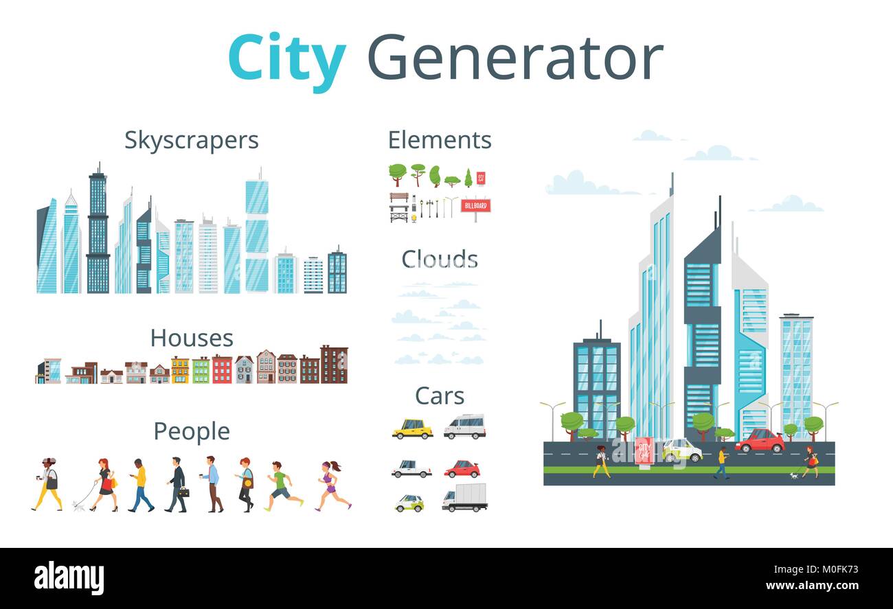 cartoon style city generator Stock Vector