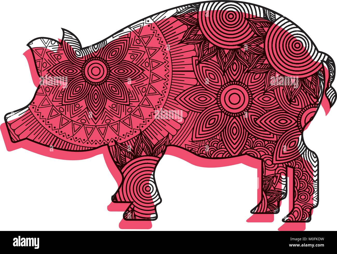 hand drawn for adult coloring pages with pig zentangle  Stock Vector