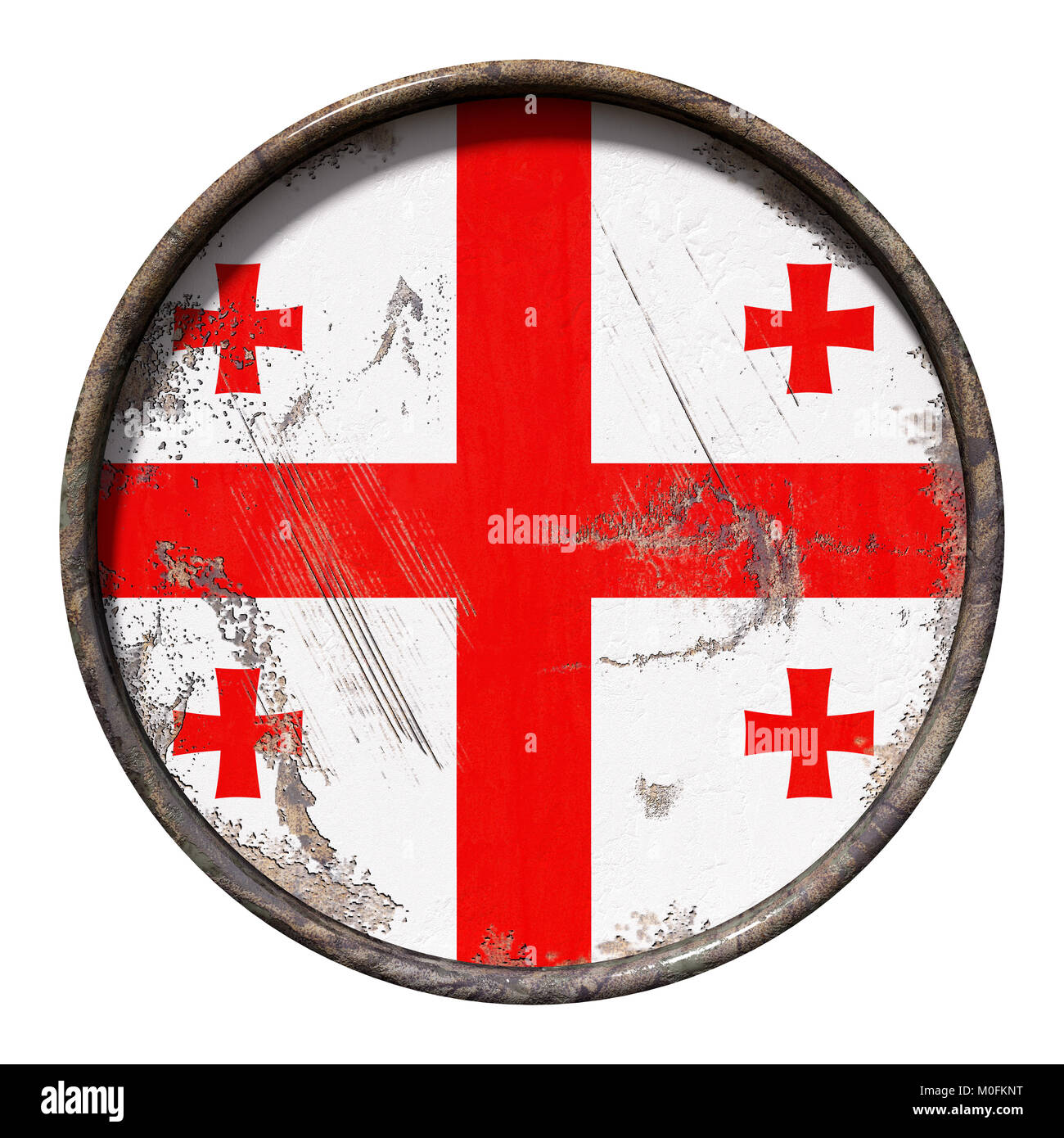 3d rendering of a Georgia flag over a rusty metallic plate. Isolated on