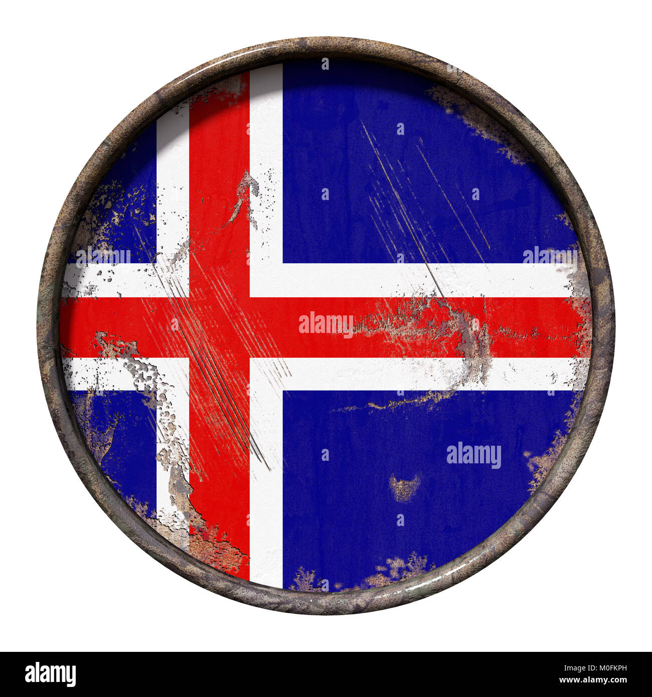 3d rendering of a Iceland flag over a rusty metallic plate. Isolated on ...