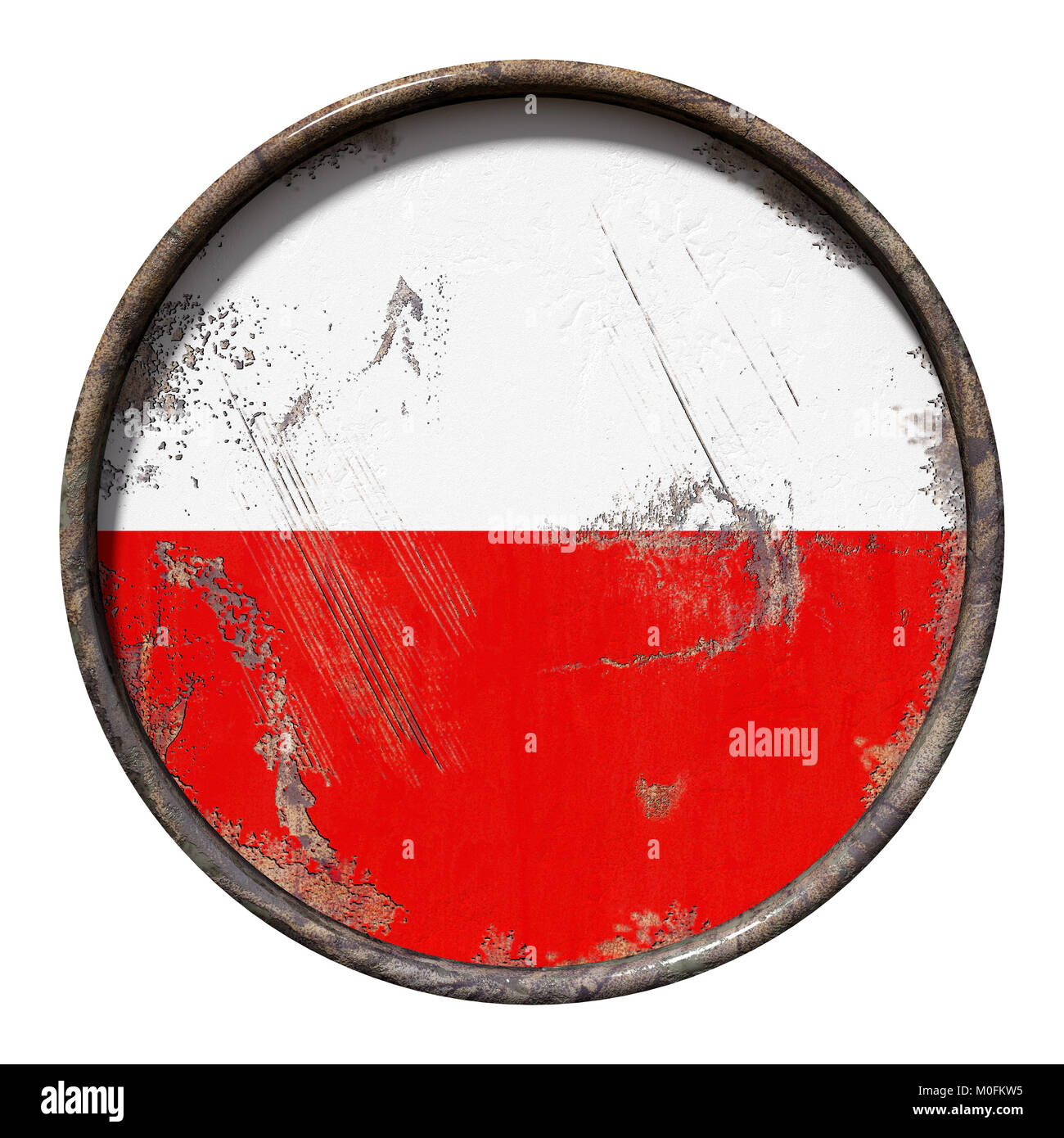 3d rendering of a Poland flag over a rusty metallic plate. Isolated on ...